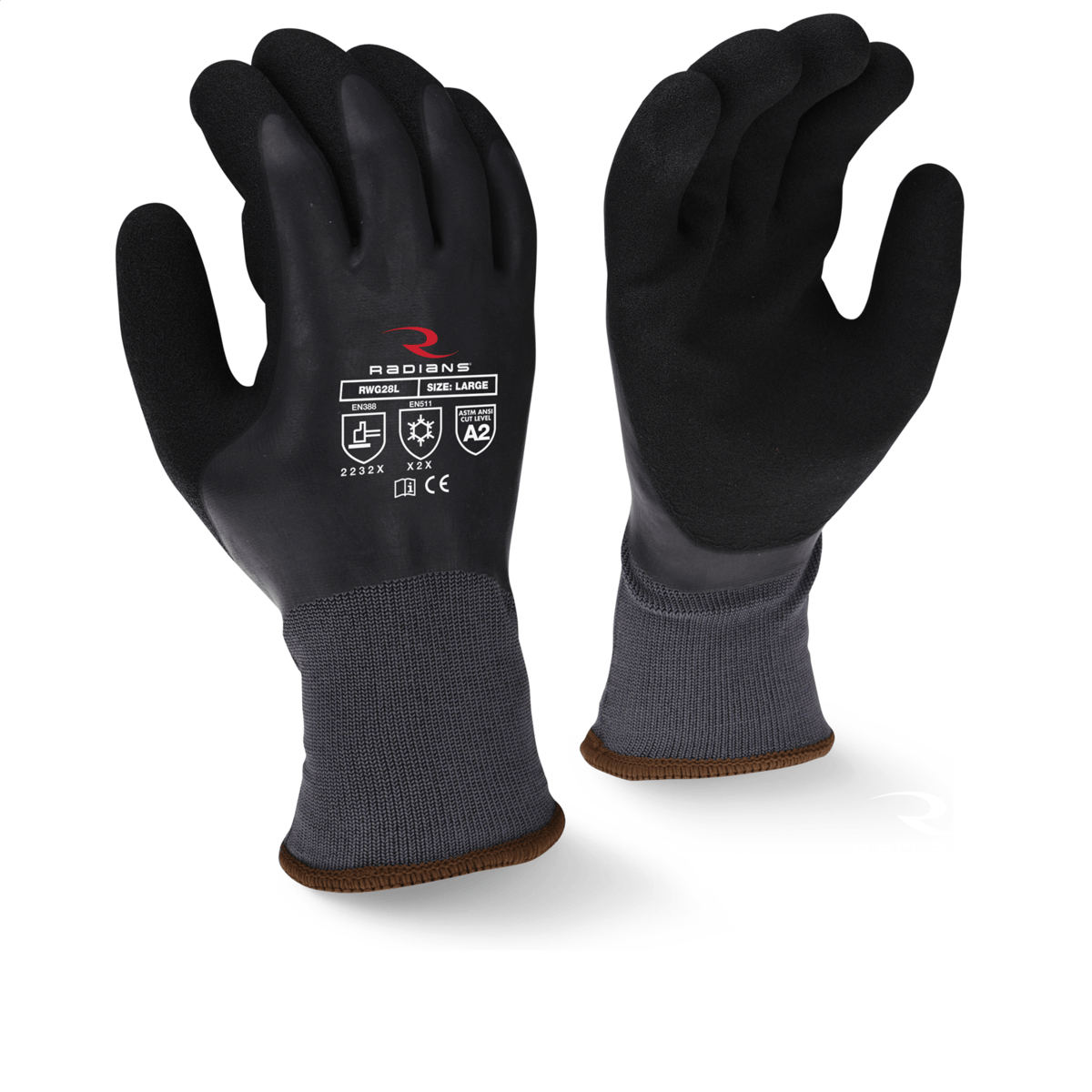 Radians® Cut Protection Level A2 Dipped Waterproof Winter Gripper Glove, Size XL
