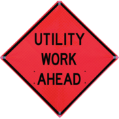 TrafFix Devices 36" MESH Roll Up Sign, UTILITY WORK AHEAD