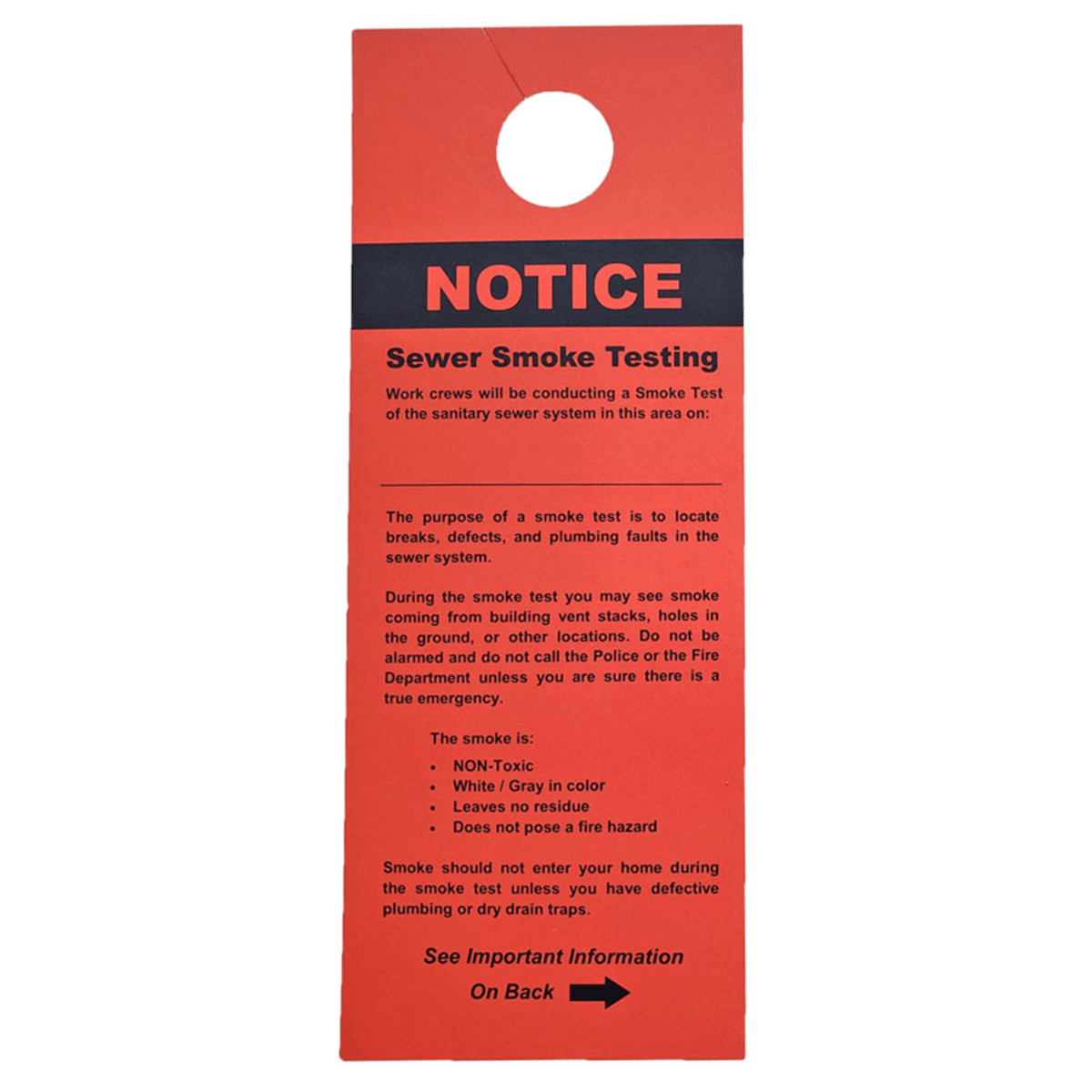 Superior® Smoke Testing Notification Door Hanger, Pack of 100