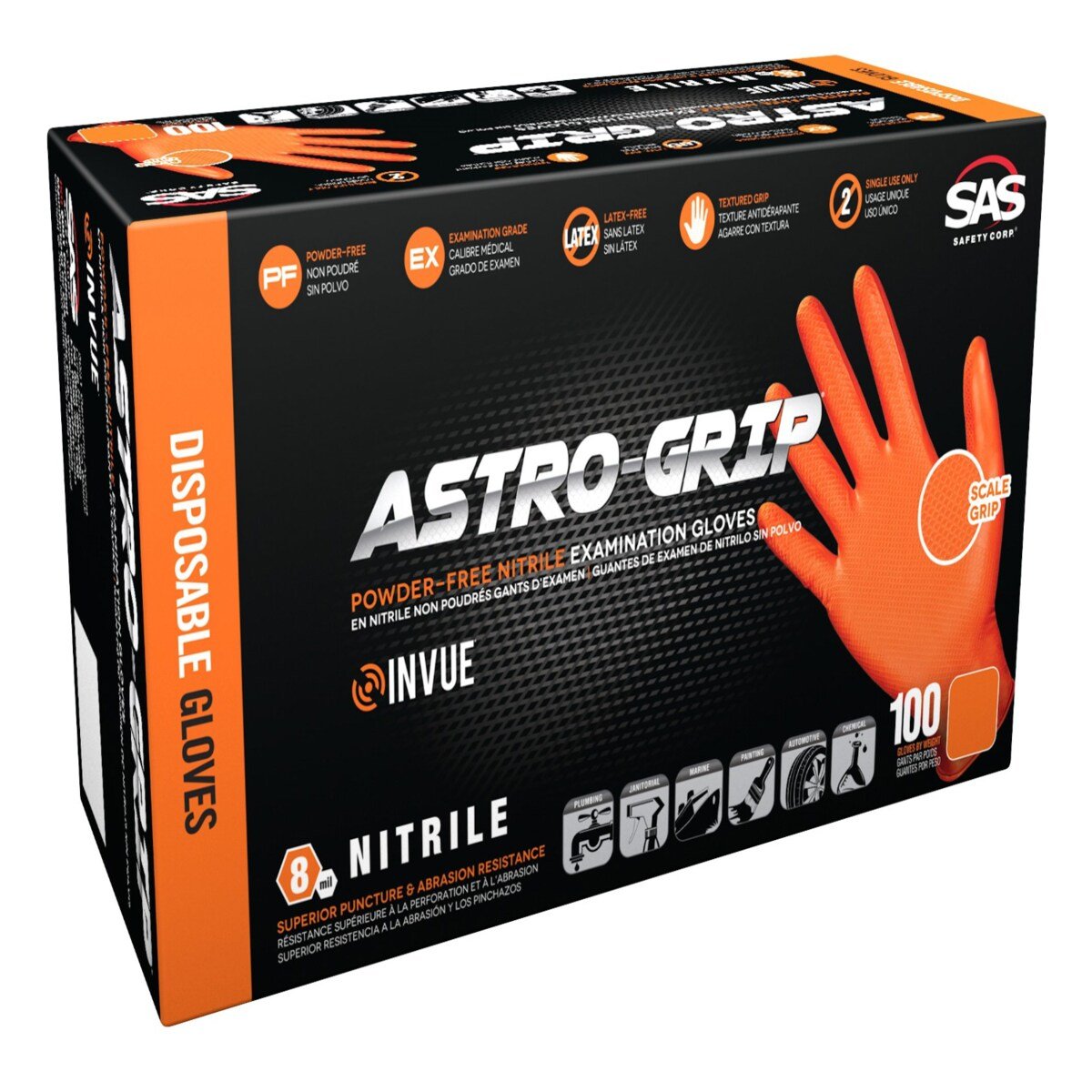 Astro-Grip® Powder-Free Nitrile Exam Grade Disposable Gloves, 7mil, Box of 100, Size L