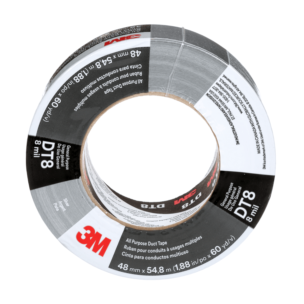 3M™ All Purpose Duct Tape DT8, Silver, 1.88 in x 60 yd Roll