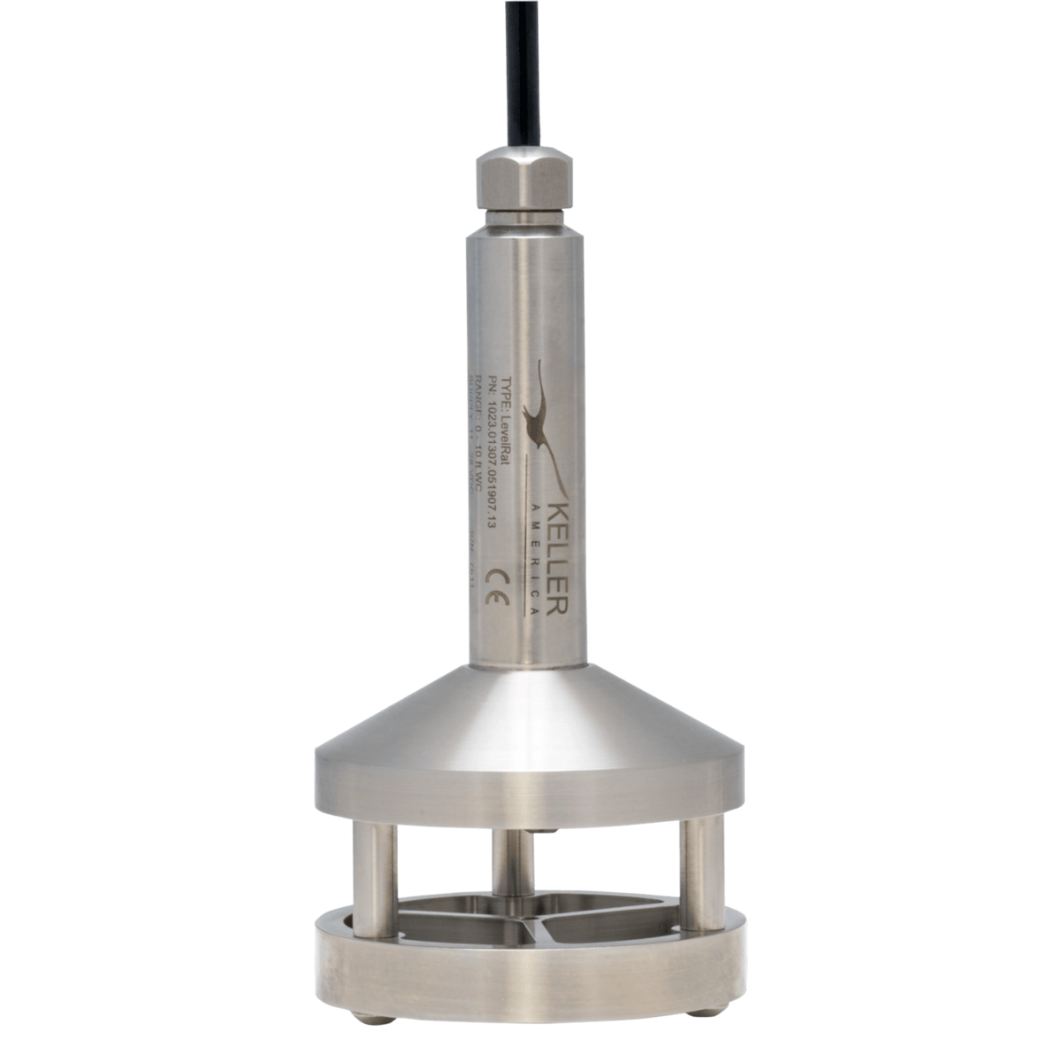 KELLER LevelRat Lift Station Submersible Level Transmitter, 0-5 PSI, 0-11.55 ft H2O, 30' PE cable, 4-20mA+ RS485 , 1%, 1/2 in. NPT conduit fitting