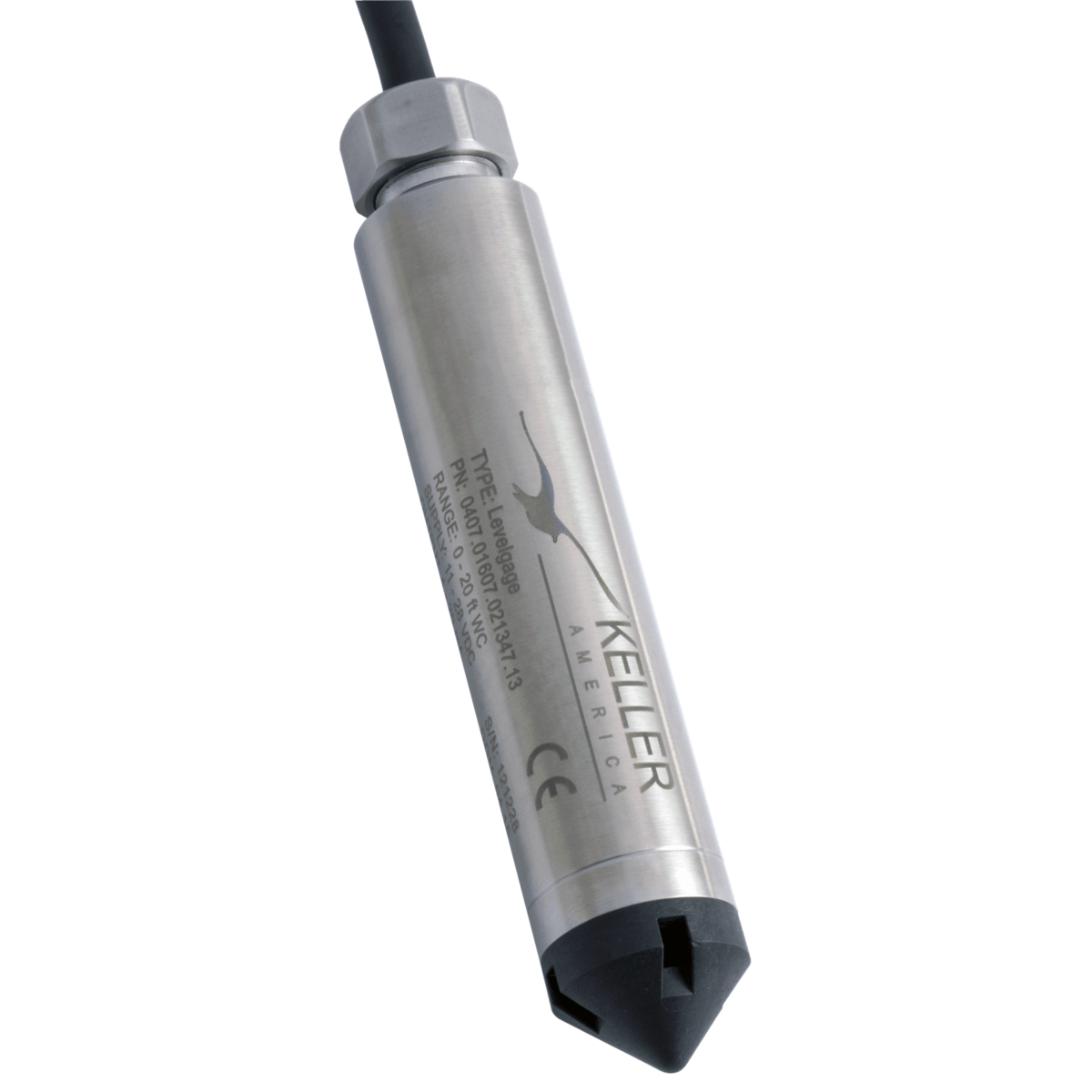 KELLER Levelgage General Purpose Submersible Level Transmitter, 0-30 PSI, 0-69.30 ft H2O, 90'PE cable, 4-20mA, 1%