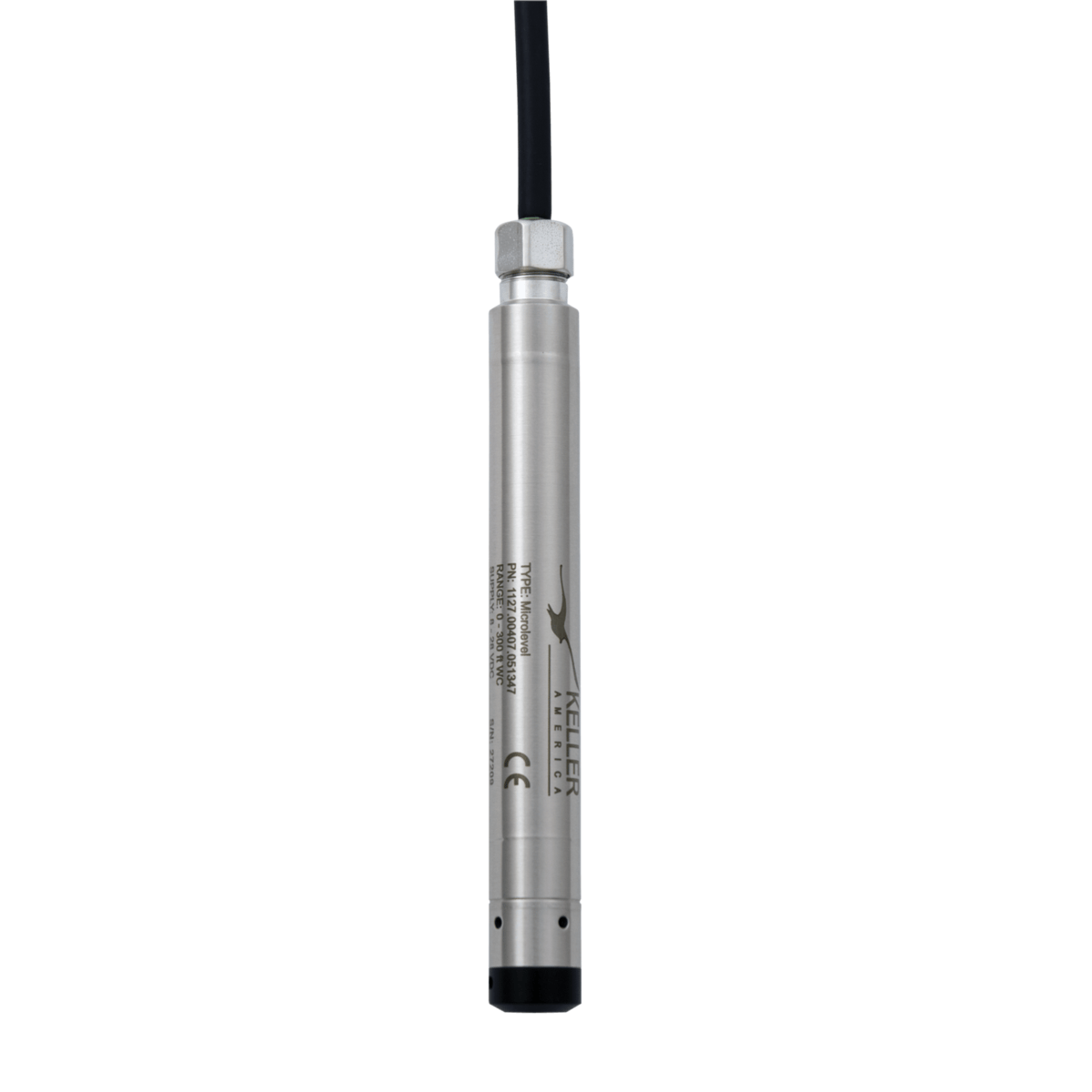 KELLER Microlevel Microbore Submersible Level Transmitter Titanium, 0-64.99, 0-150ft H2O, 4-20 mA+RS485, 170'PE cable, 0.25%