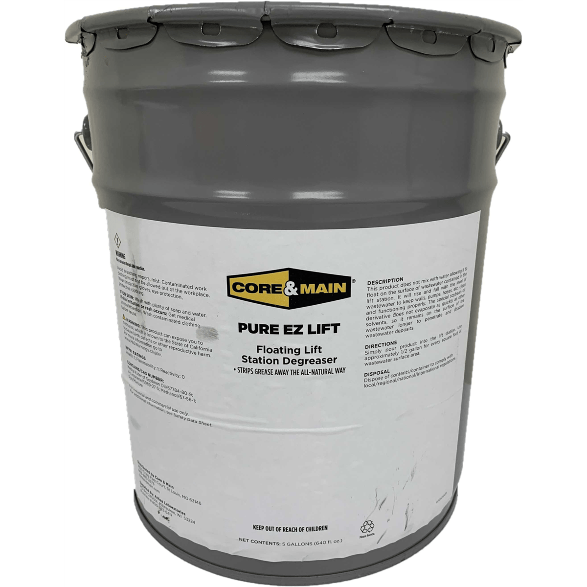 Core & Main Pure EZ Lift, Lift Station Degreaser, 95% Soy, 5% d-Limonene, 5 Gallon Pail