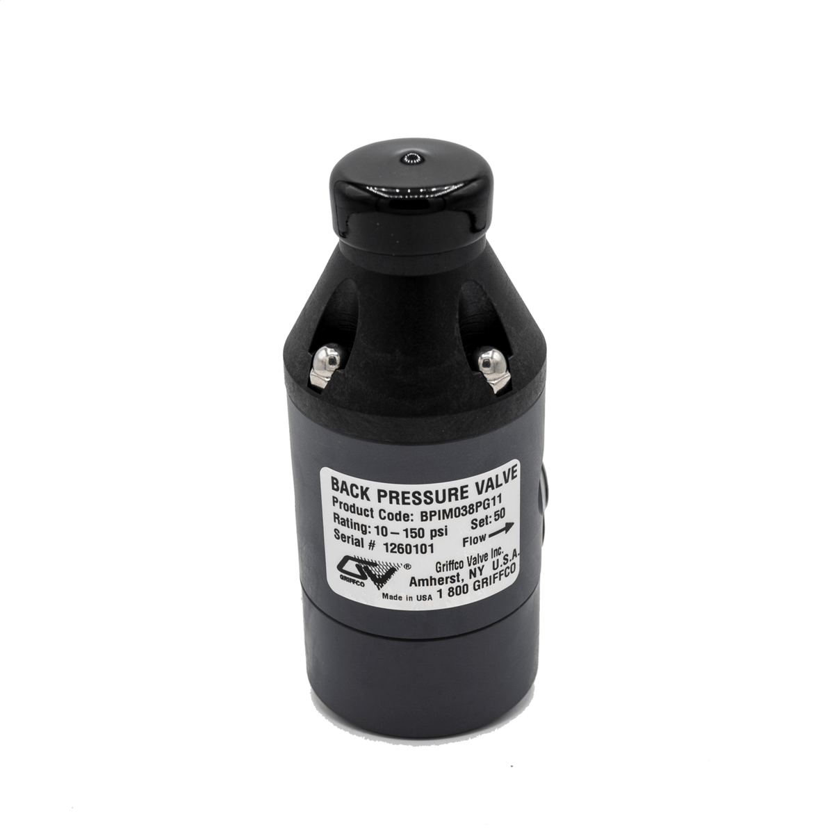 Griffco Back Pressure Valve BPG155-P 1.5" PVC 10 to 150 PSI w/ NPT Connection