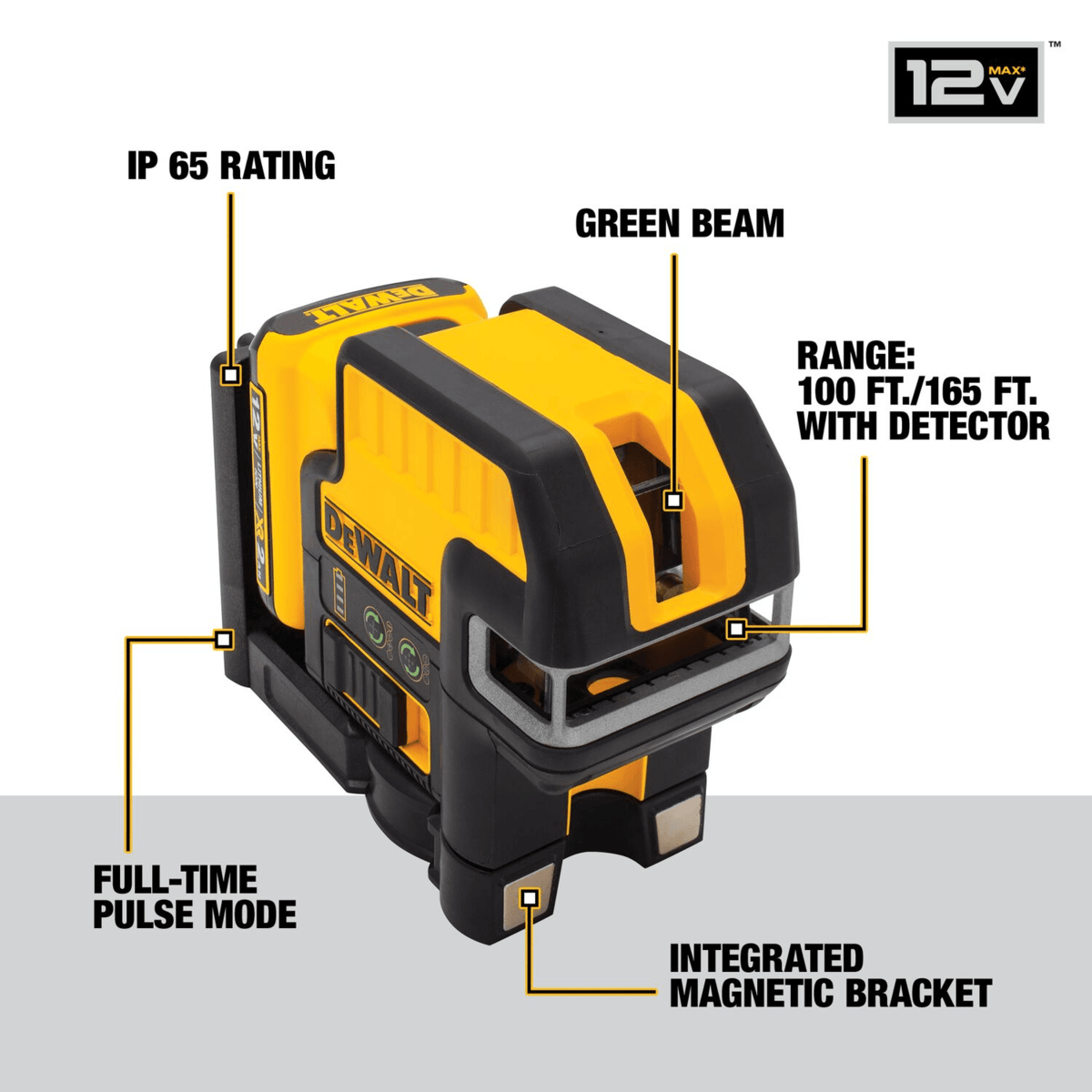 DEWALT 12V MAX 5 Spot + Cross Line Green Laser