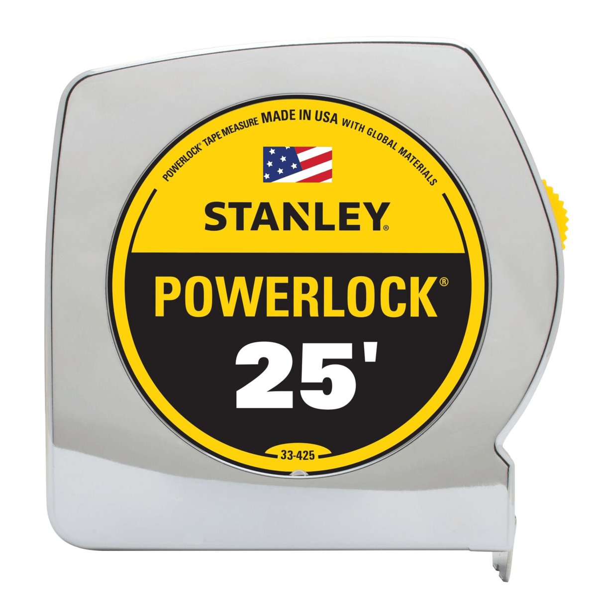 STANLEY PowerLock Tape Measure, Chrome, 25'