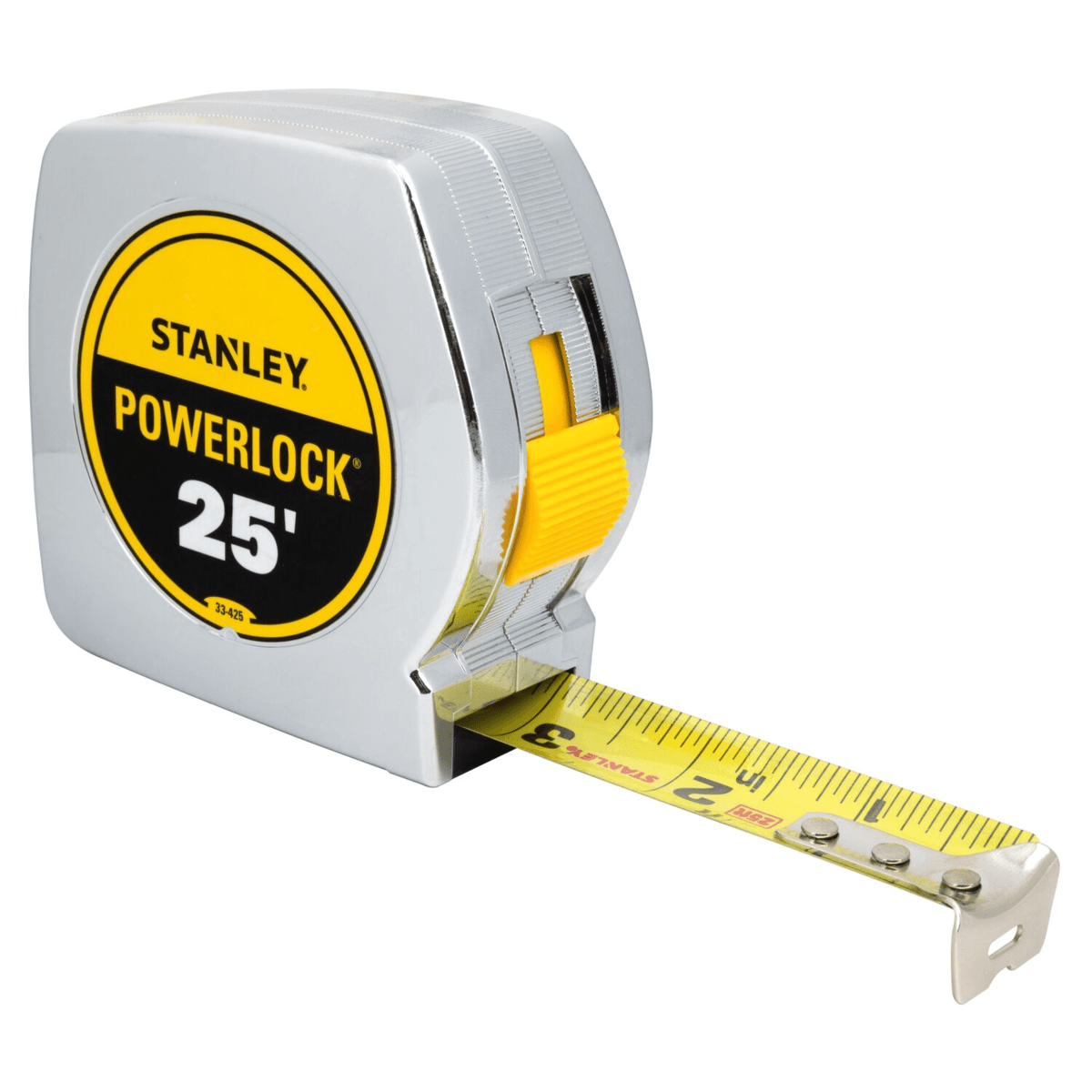 STANLEY PowerLock Tape Measure, Chrome, 25'