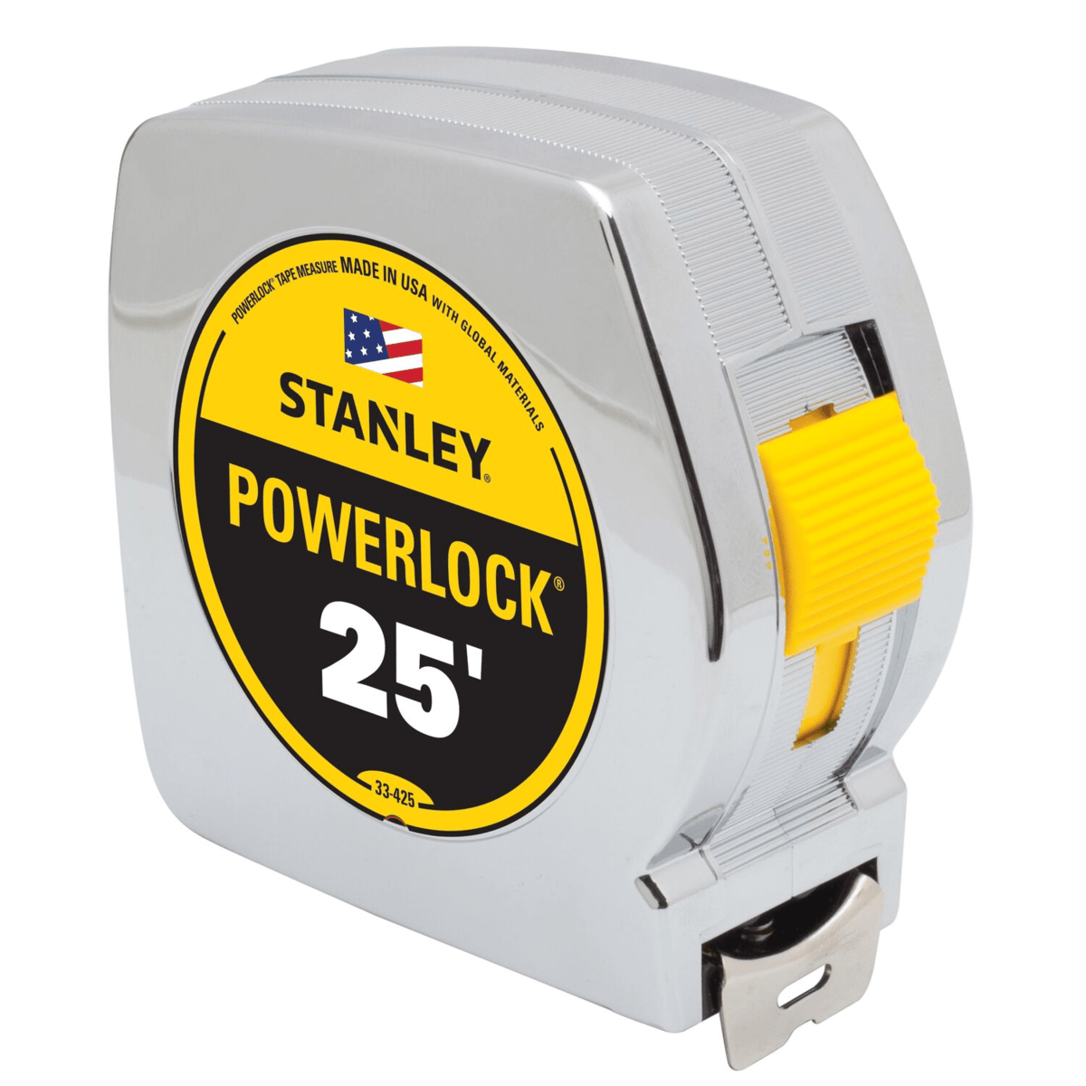 STANLEY PowerLock Tape Measure, Chrome, 25'