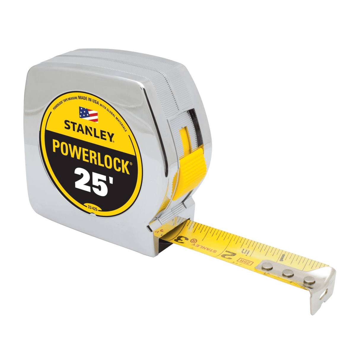 STANLEY PowerLock Tape Measure, Chrome, 25'