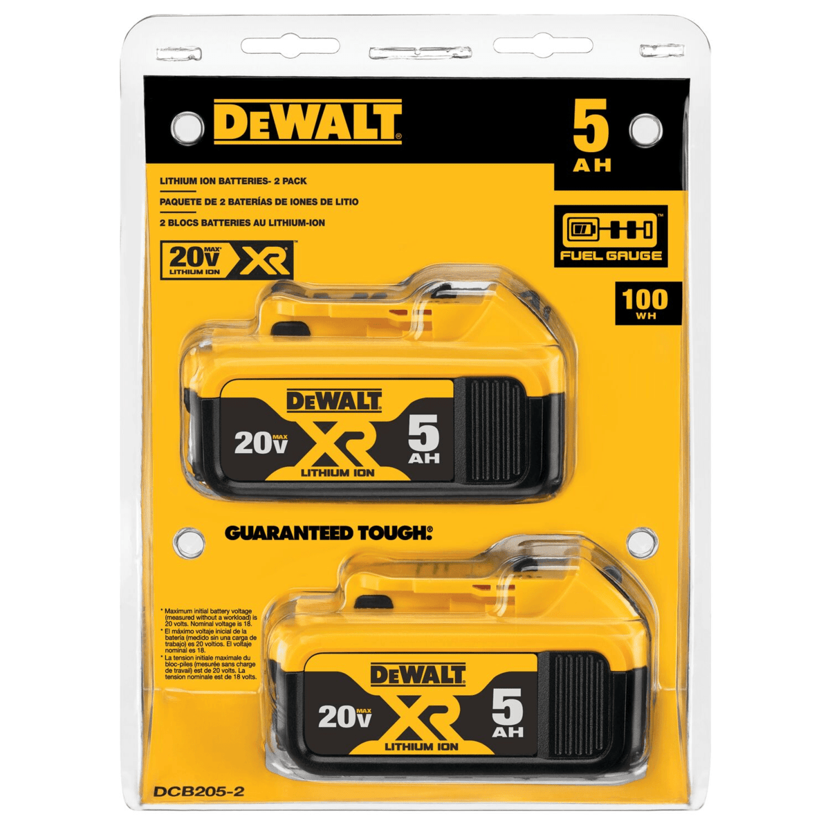 DEWALT 20V MAX XR 5Ah Battery, 2/Pack