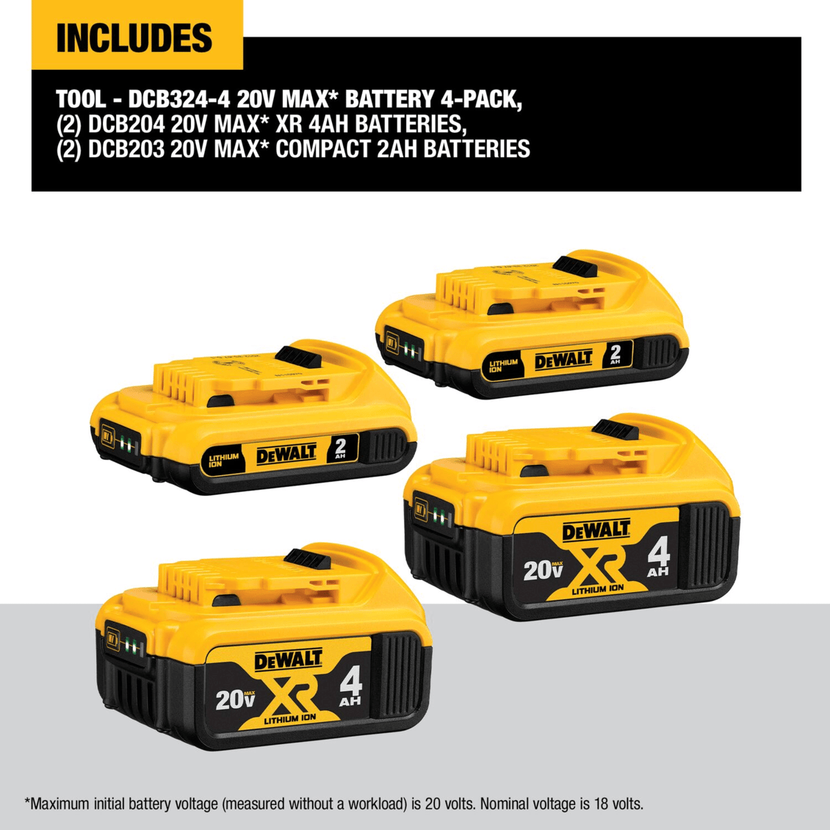 DEWALT 20V MAX Lithium Ion Battery 4/Pack