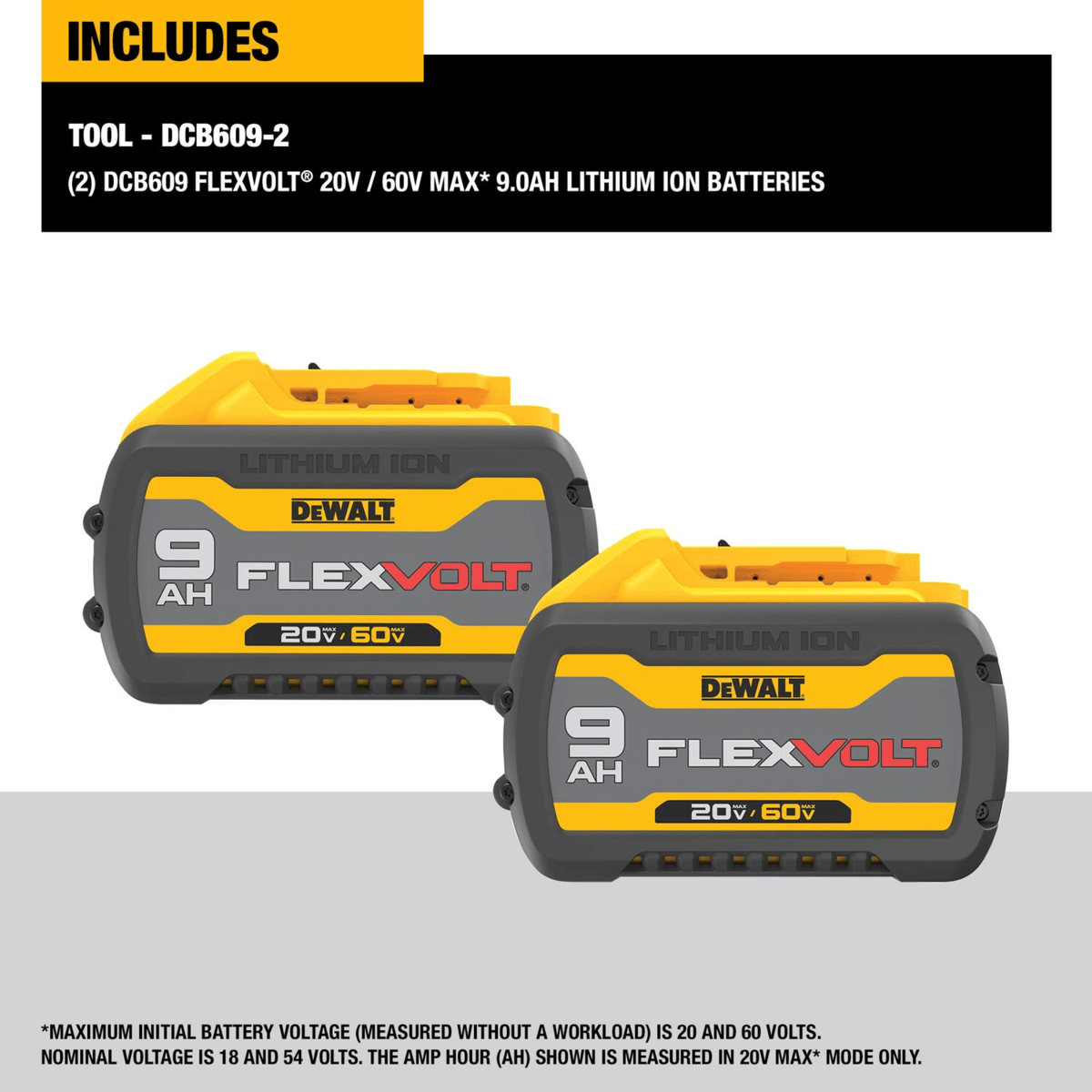 DEWALT 20V/60V MAX FLEXVOLT 9.0 Ah Battery, 2/Pack