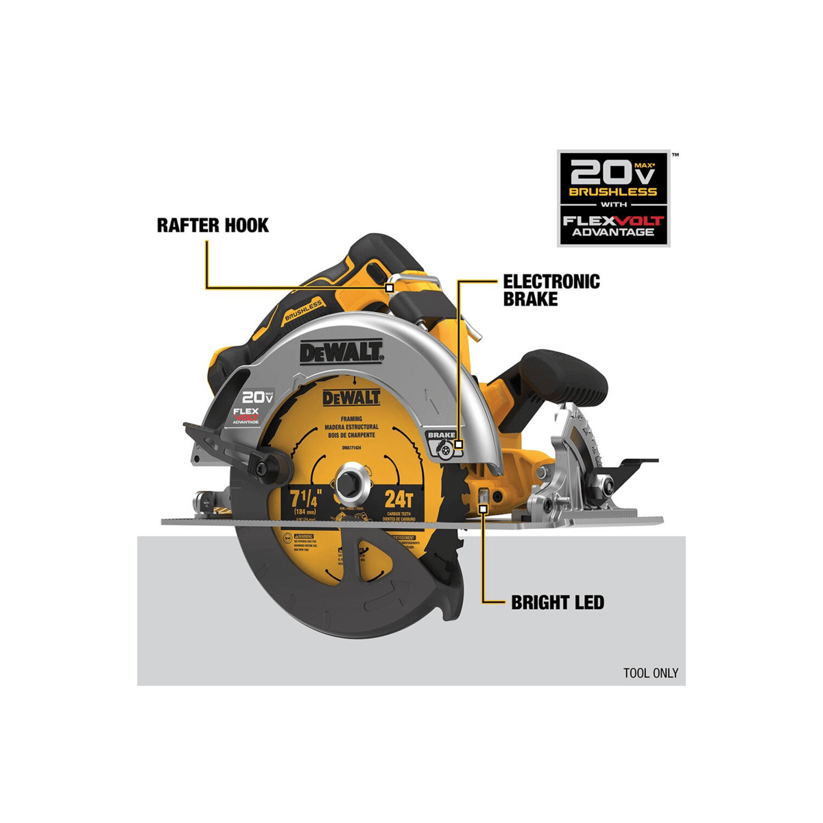 DEWALT 20V MAX Brushless Cordless Circular Saw w/ FLEXVOLT Advantage, 7-1/4", Tool Only