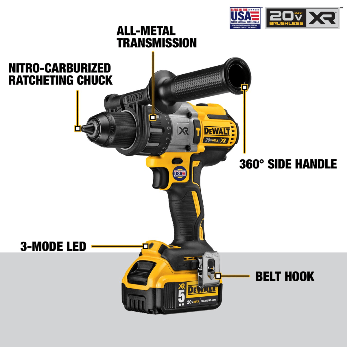DEWALT 20V MAX XR Brushless Hammer Drill w/ 5.0Ah Batteries