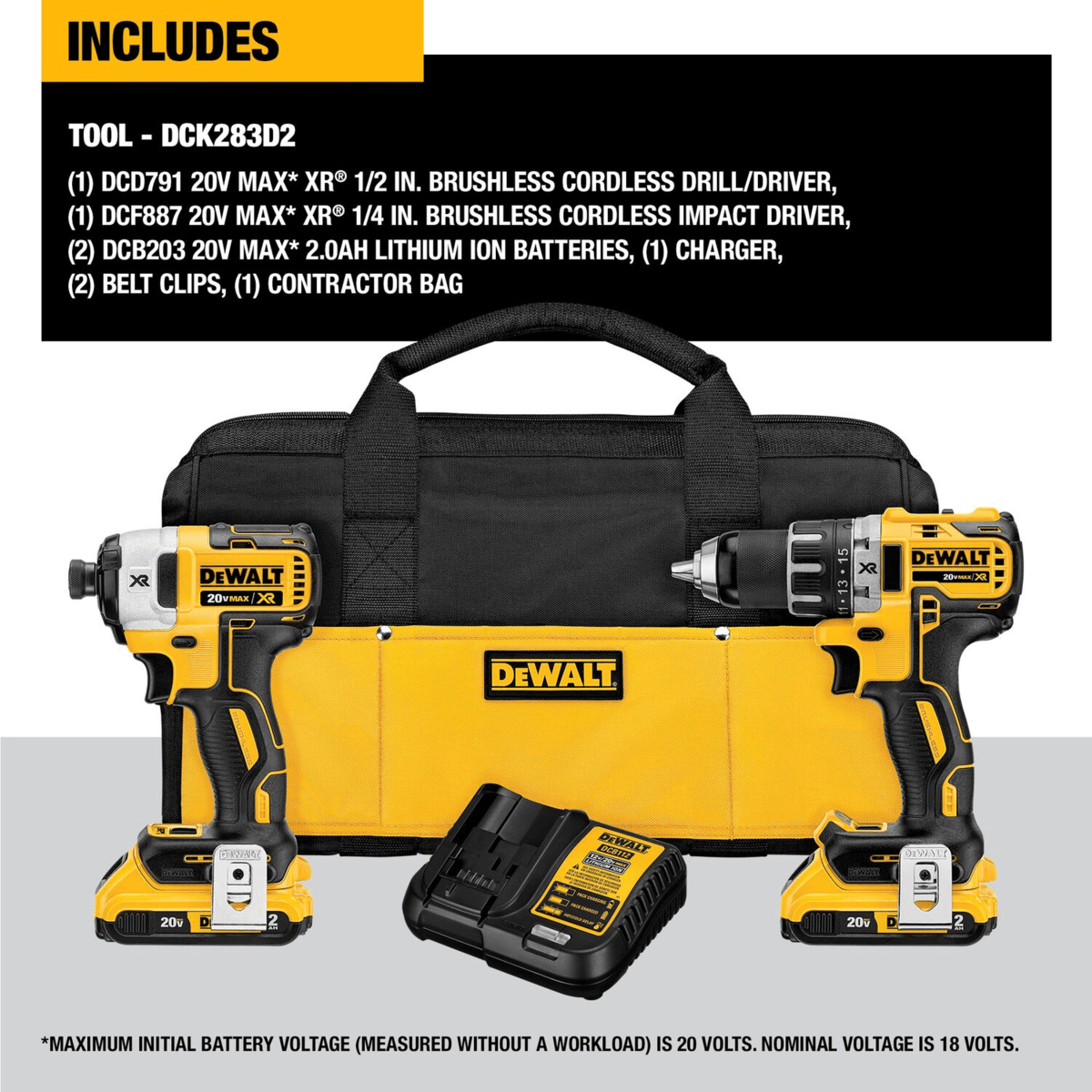 DEWALT 20V MAX XR Brushless Cordless Compact Drill/ Driver and Impact Driver Combo Kit