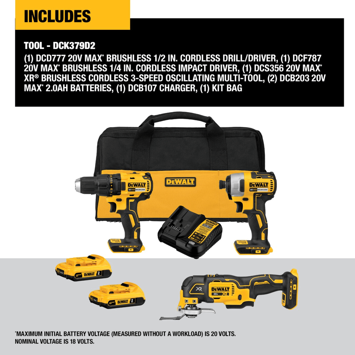 DEWALT 20V MAX Brushless Cordless 3-Tool Combo Kit