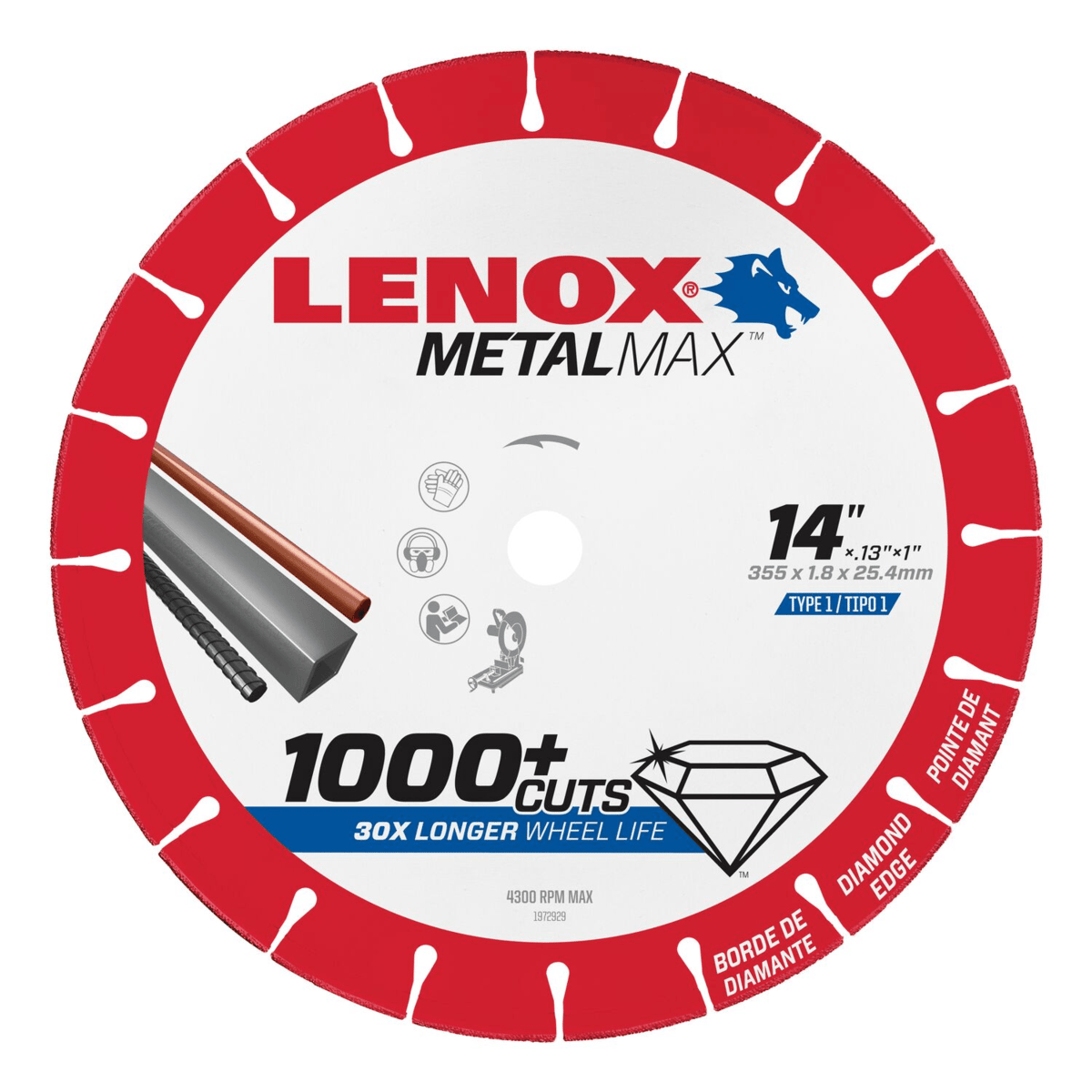 LENOX METALMAX Diamond Edge Cutoff Wheel, 14" x 1"