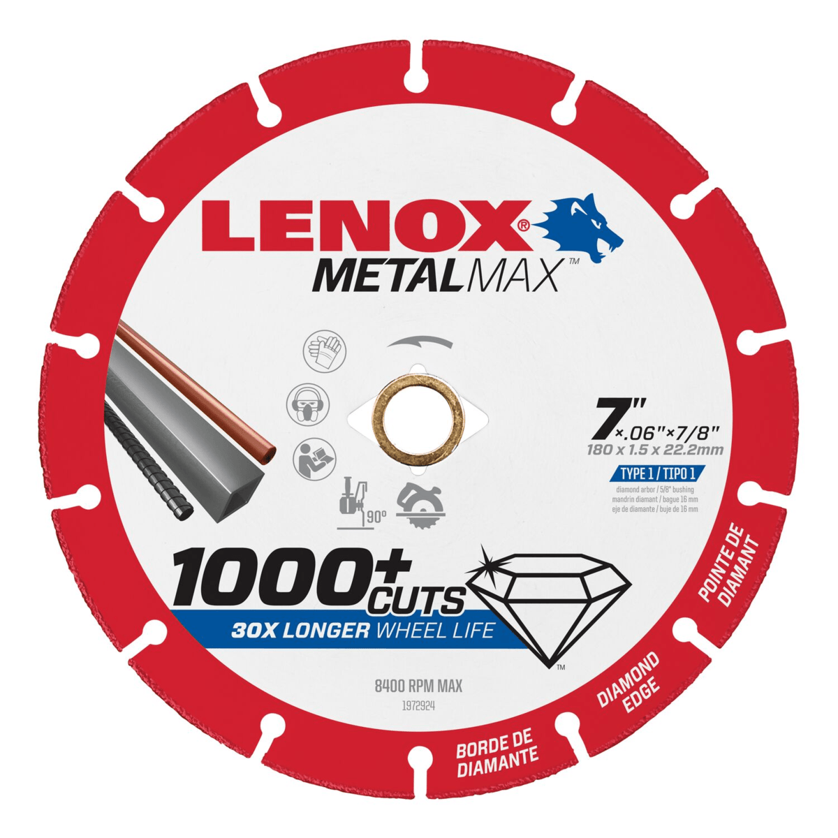 LENOX METALMAX Diamond Edge Cutoff Wheel, 7" x 7/8"