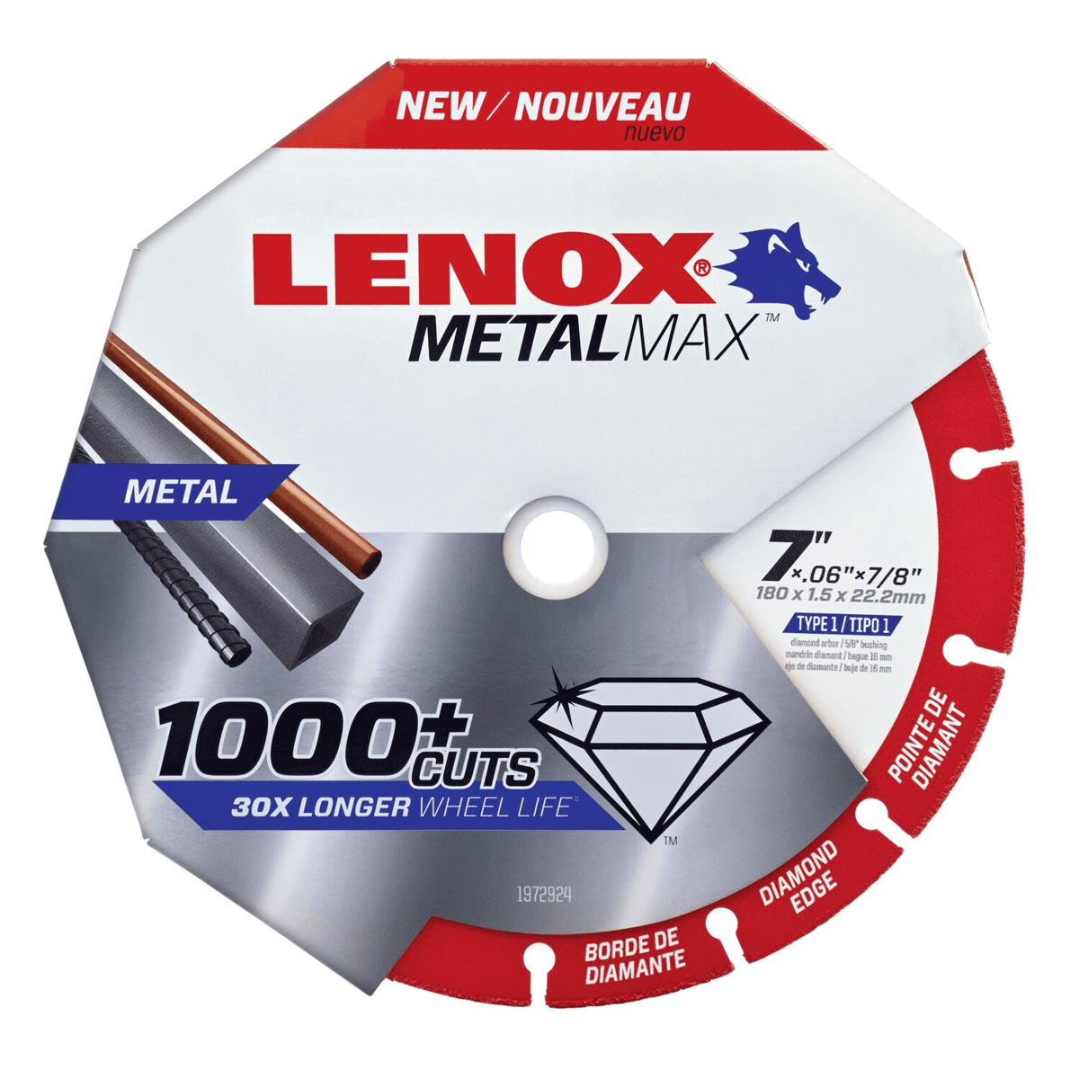 LENOX METALMAX Diamond Edge Cutoff Wheel, 7" x 7/8"