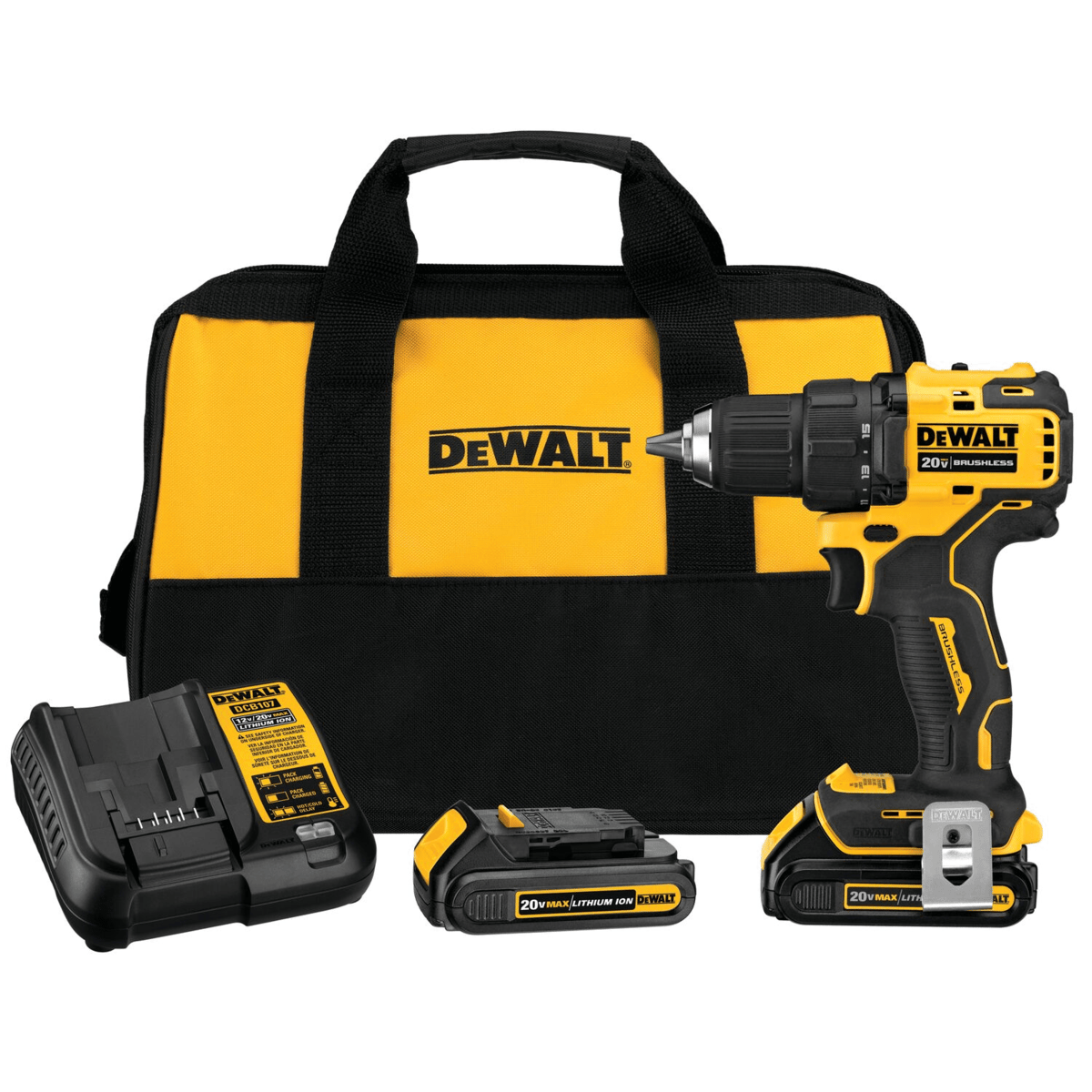 DEWALT ATOMIC 20V MAX Brushless Compact Drill/Driver Kit, 1/2"