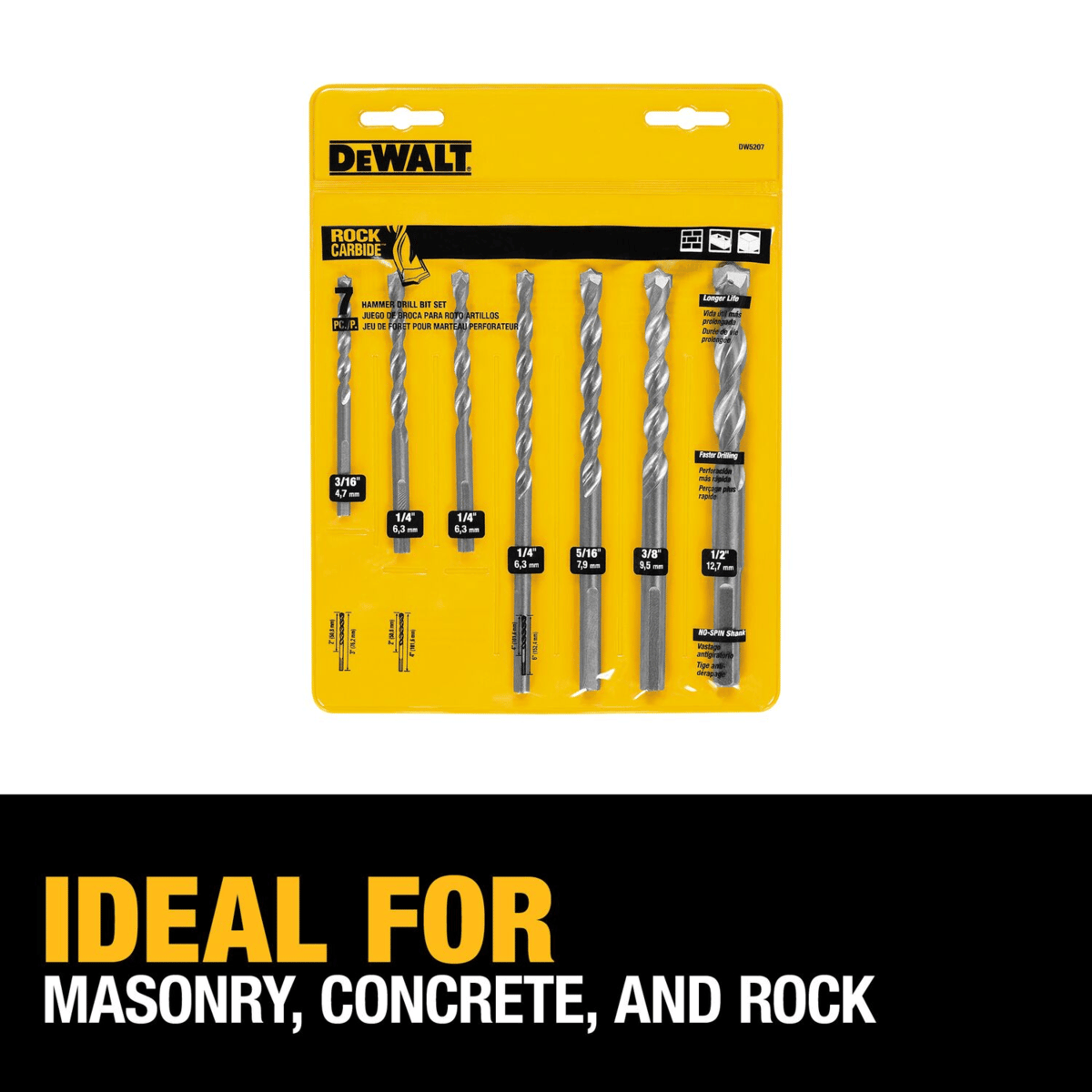 DEWALT 7-Piece Premium Percussion Masonry Drill Bit Set
