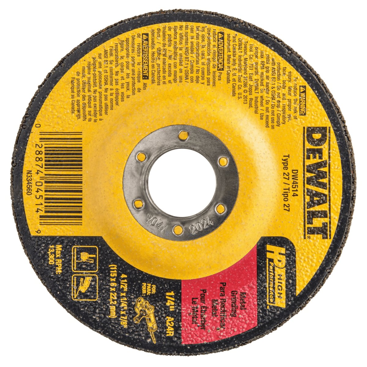 DEWALT 4-1/2" x 1/4" x 7/8" General Purpose Metal Grinding Wheel