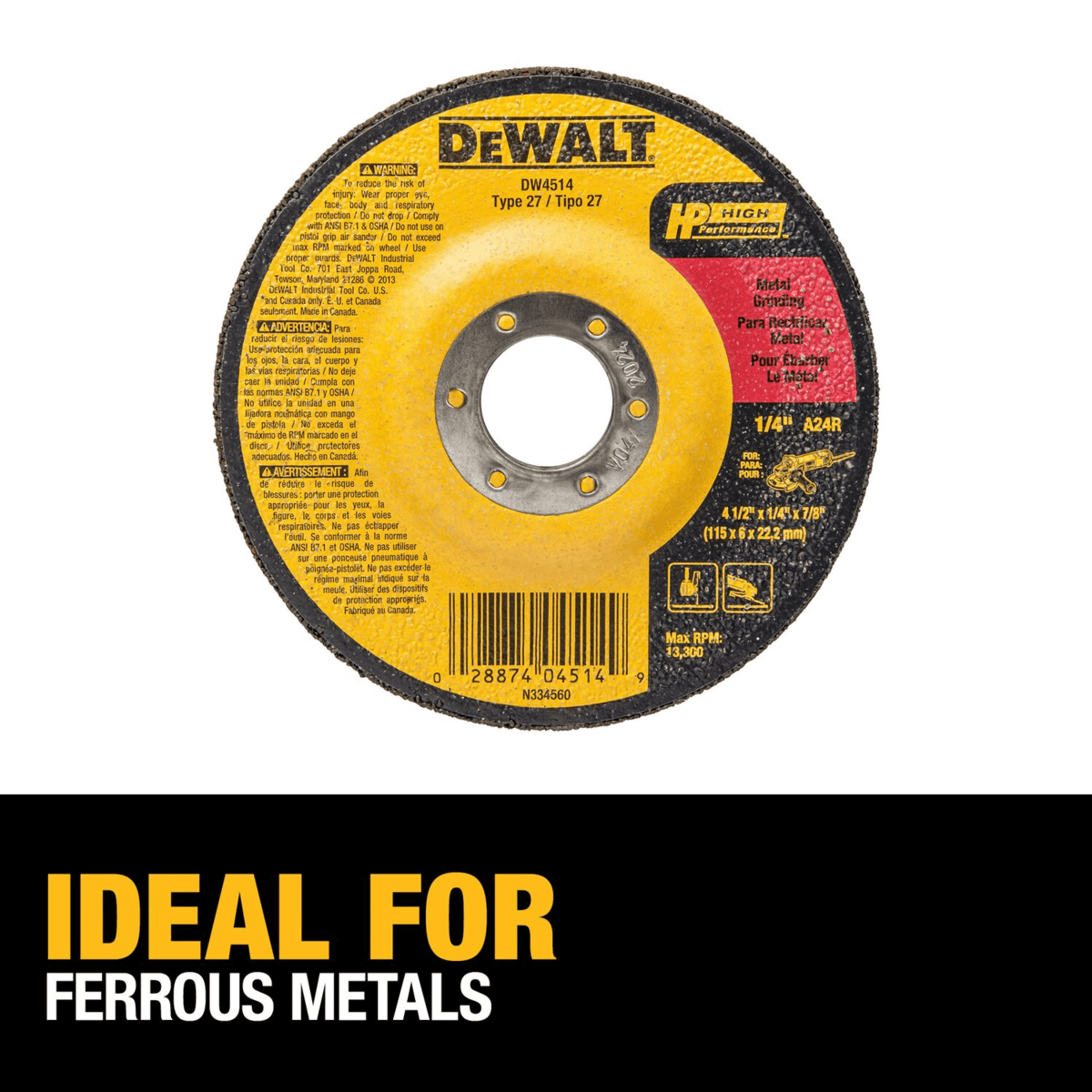 DEWALT 4-1/2" x 1/4" x 7/8" General Purpose Metal Grinding Wheel