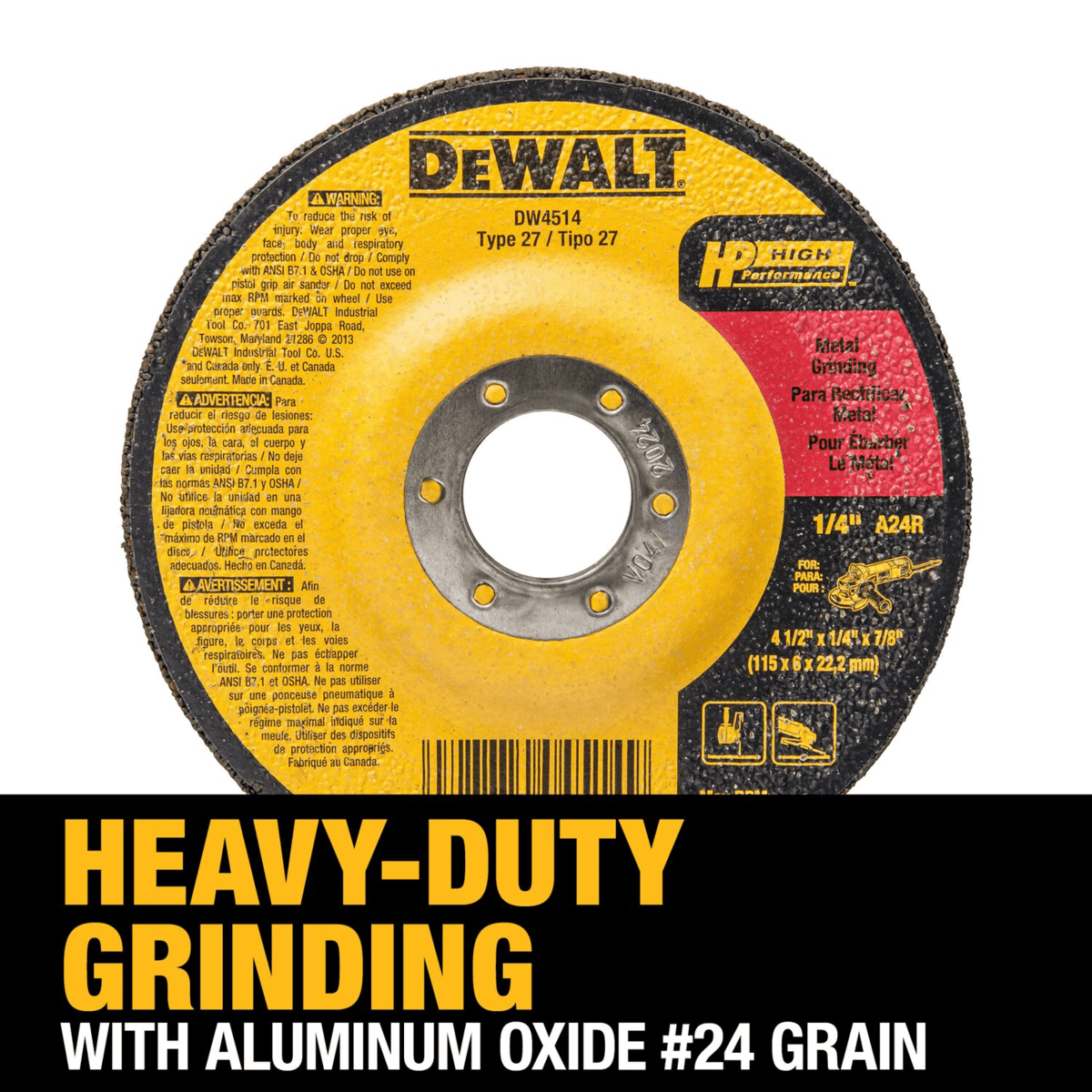 DEWALT 4-1/2" x 1/4" x 7/8" General Purpose Metal Grinding Wheel