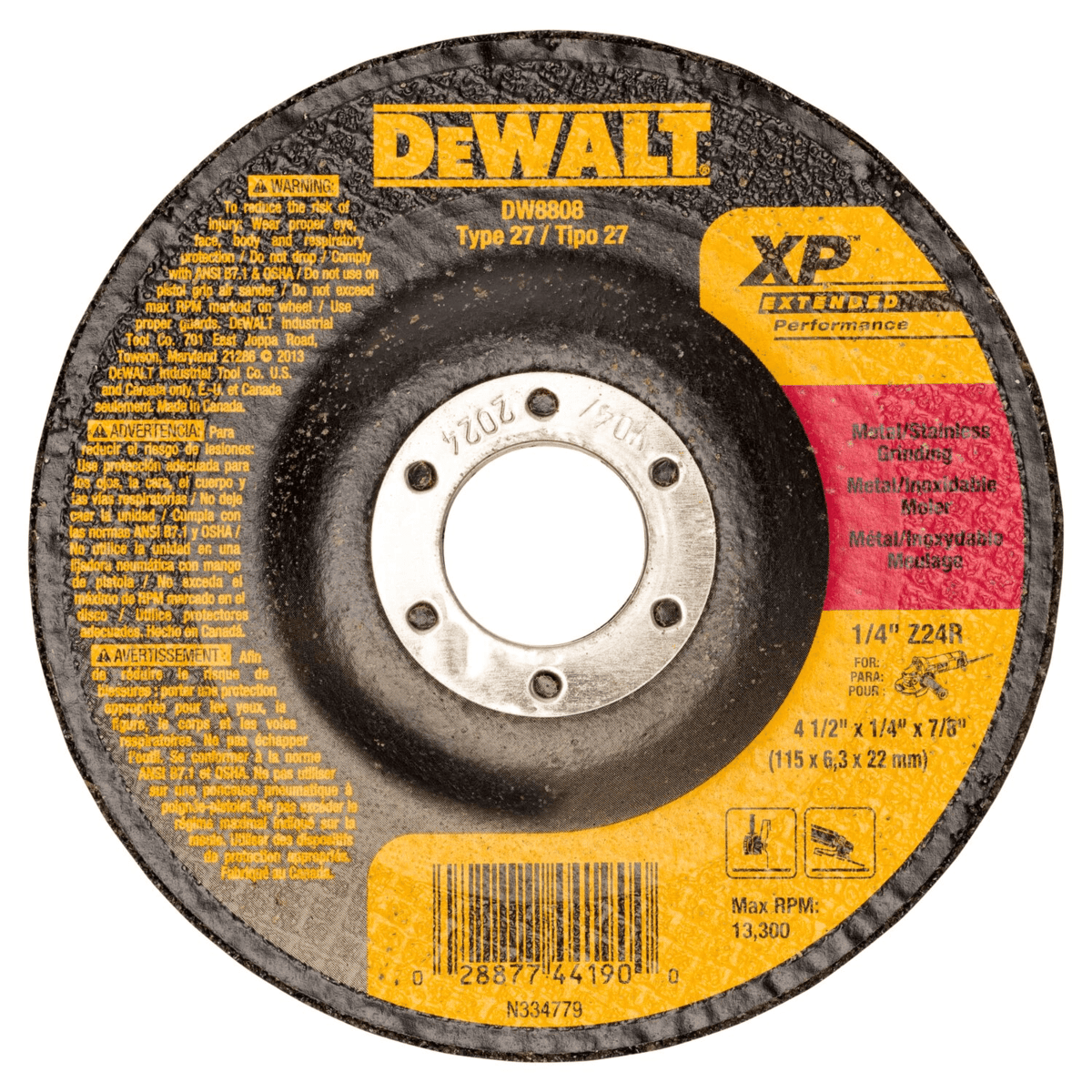DEWALT 4-1/2" x 1/4" x 5/18"-11 High Performance Metal Grinding Wheel