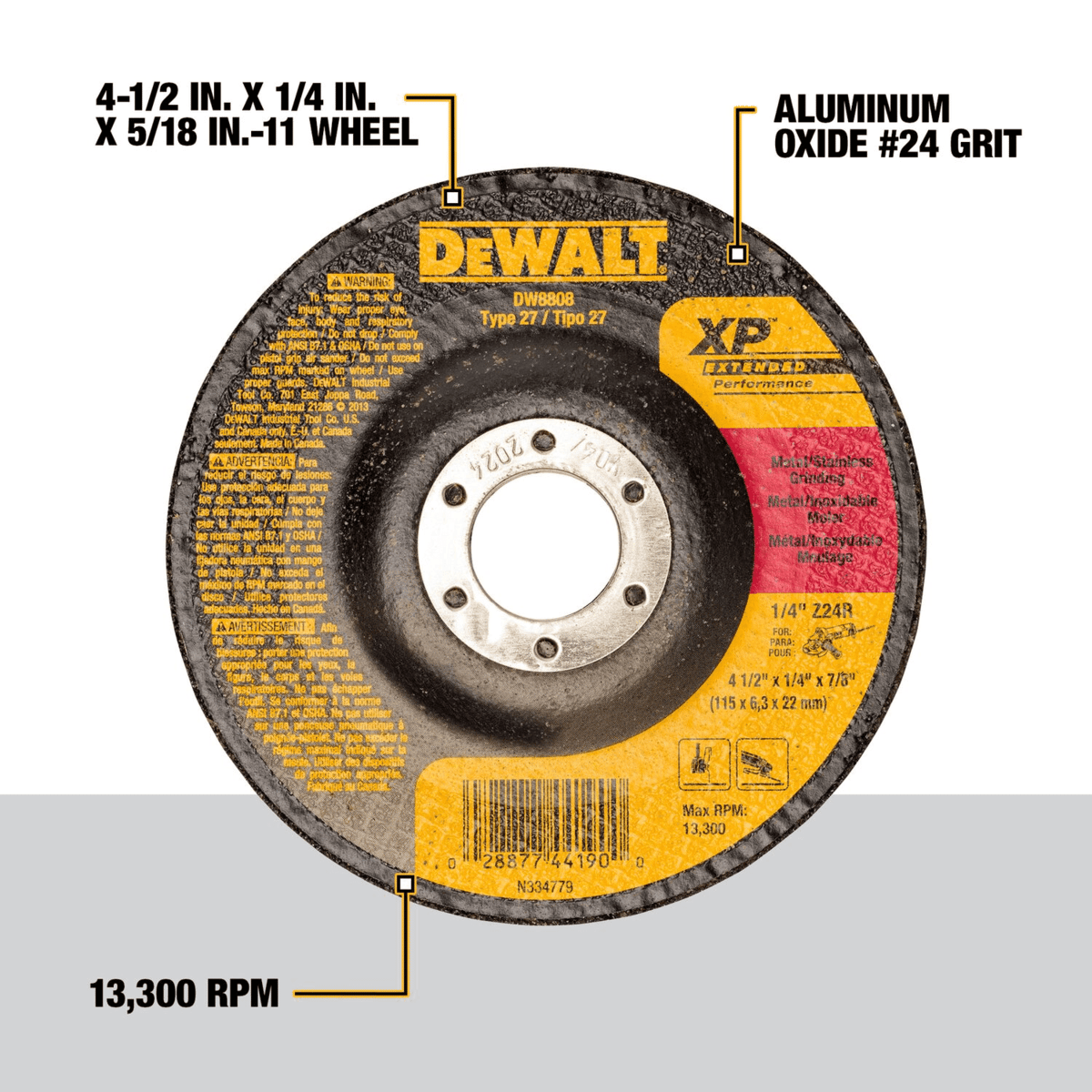 DEWALT 4-1/2" x 1/4" x 5/18"-11 High Performance Metal Grinding Wheel