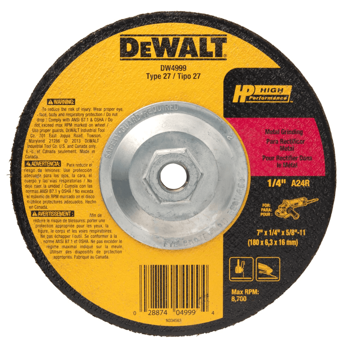 DEWALT 7" x 1/4" x 5/8"-11 General Purpose Metal Grind