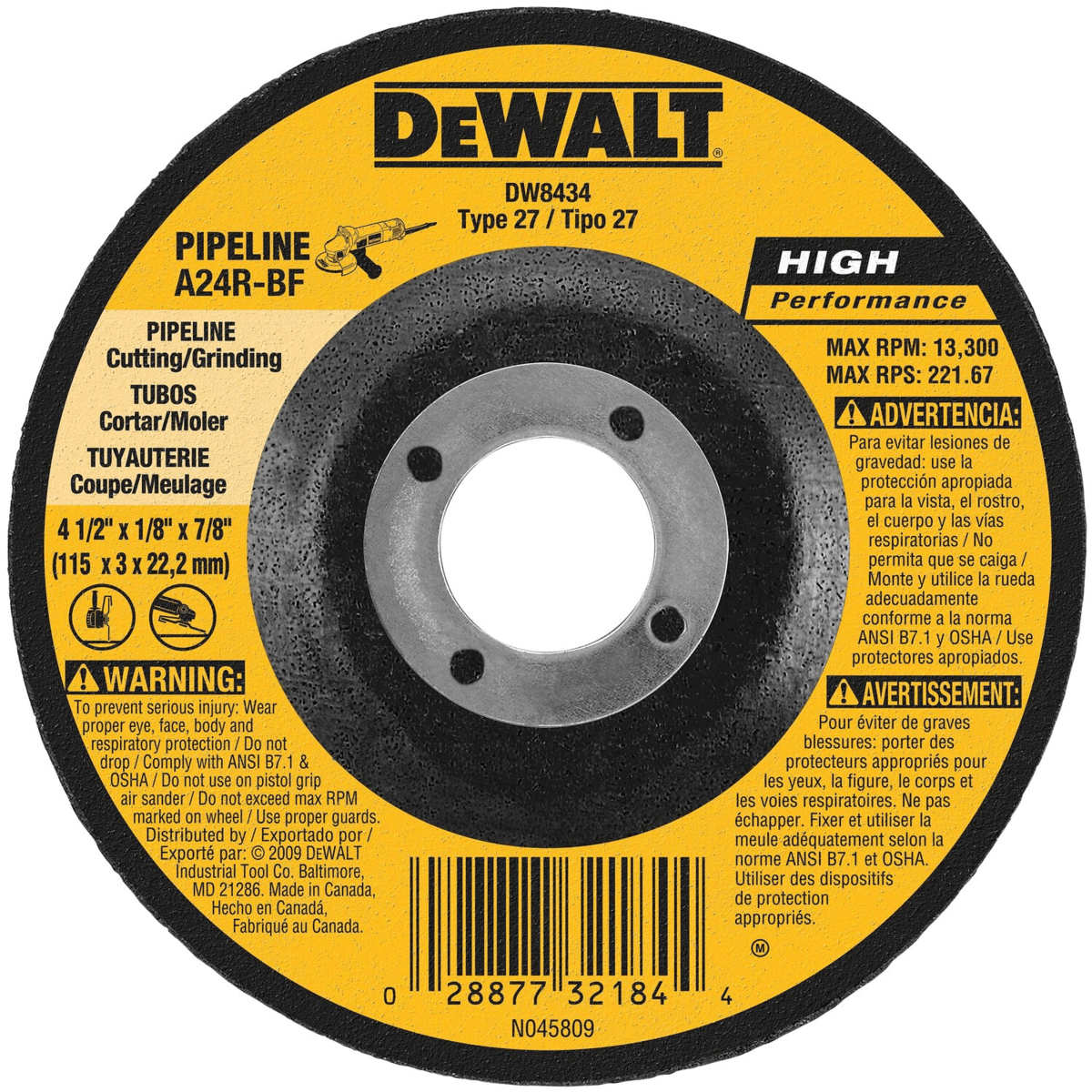 DEWALT 4-1/2" x 1/8" x 7/8" Grinding Wheel