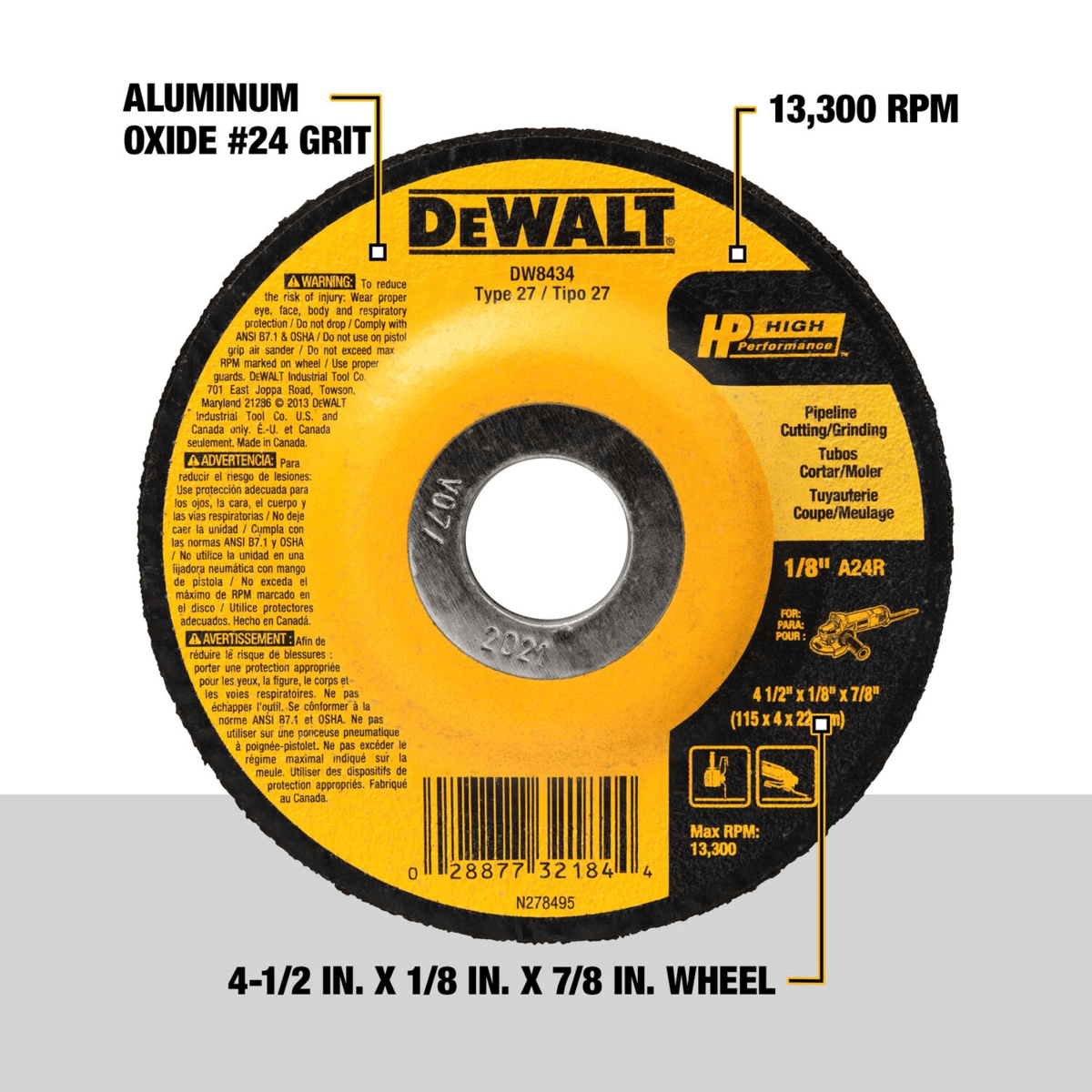 DEWALT 4-1/2" x 1/8" x 7/8" Grinding Wheel