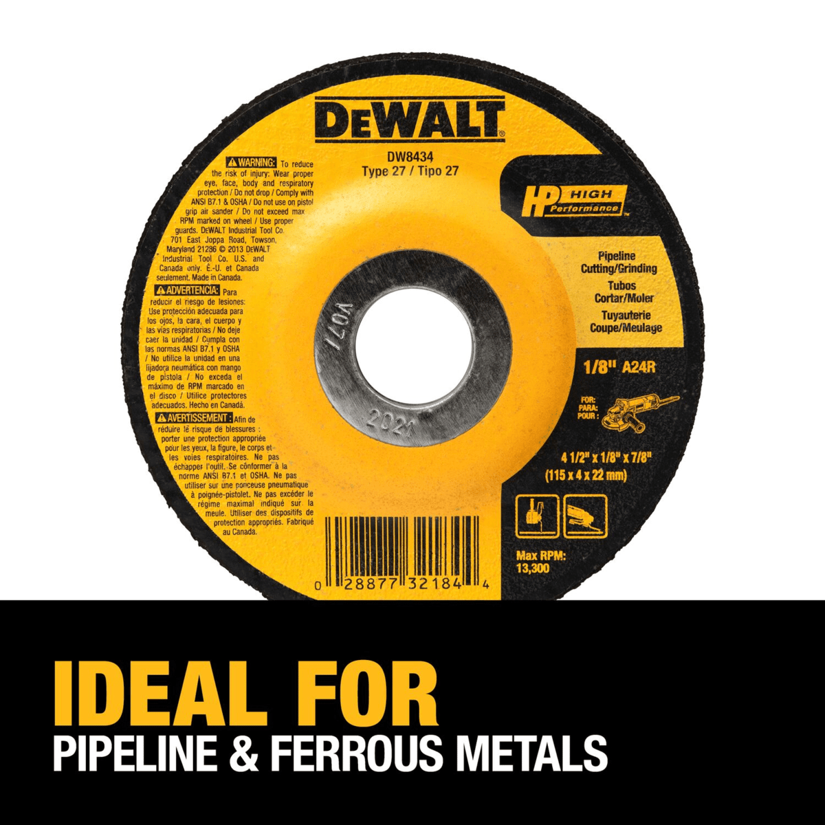 DEWALT 4-1/2" x 1/8" x 7/8" Grinding Wheel