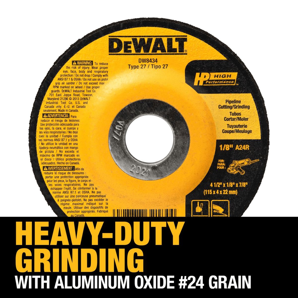 DEWALT 4-1/2" x 1/8" x 7/8" Grinding Wheel