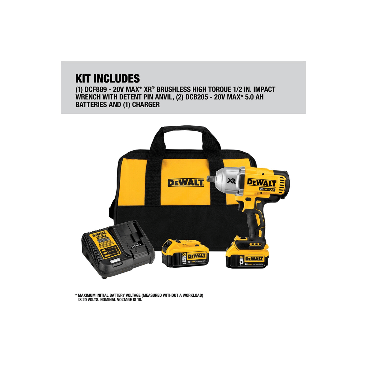DEWALT 20V MAX XR High Torque Impact Wrench w/ Detent Pin Anvil Kit, 1/2"