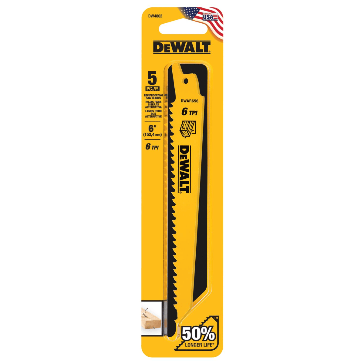 DEWALT 6 TPI Blades for Wood Applications, 6", Pack of 5