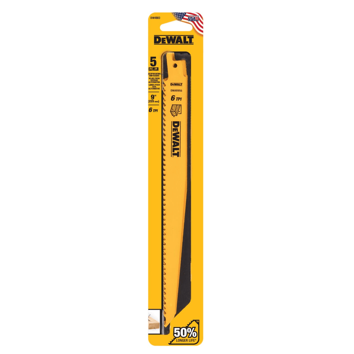 DEWALT 6 TPI Blades for Wood Applications, 9", Pack of 5
