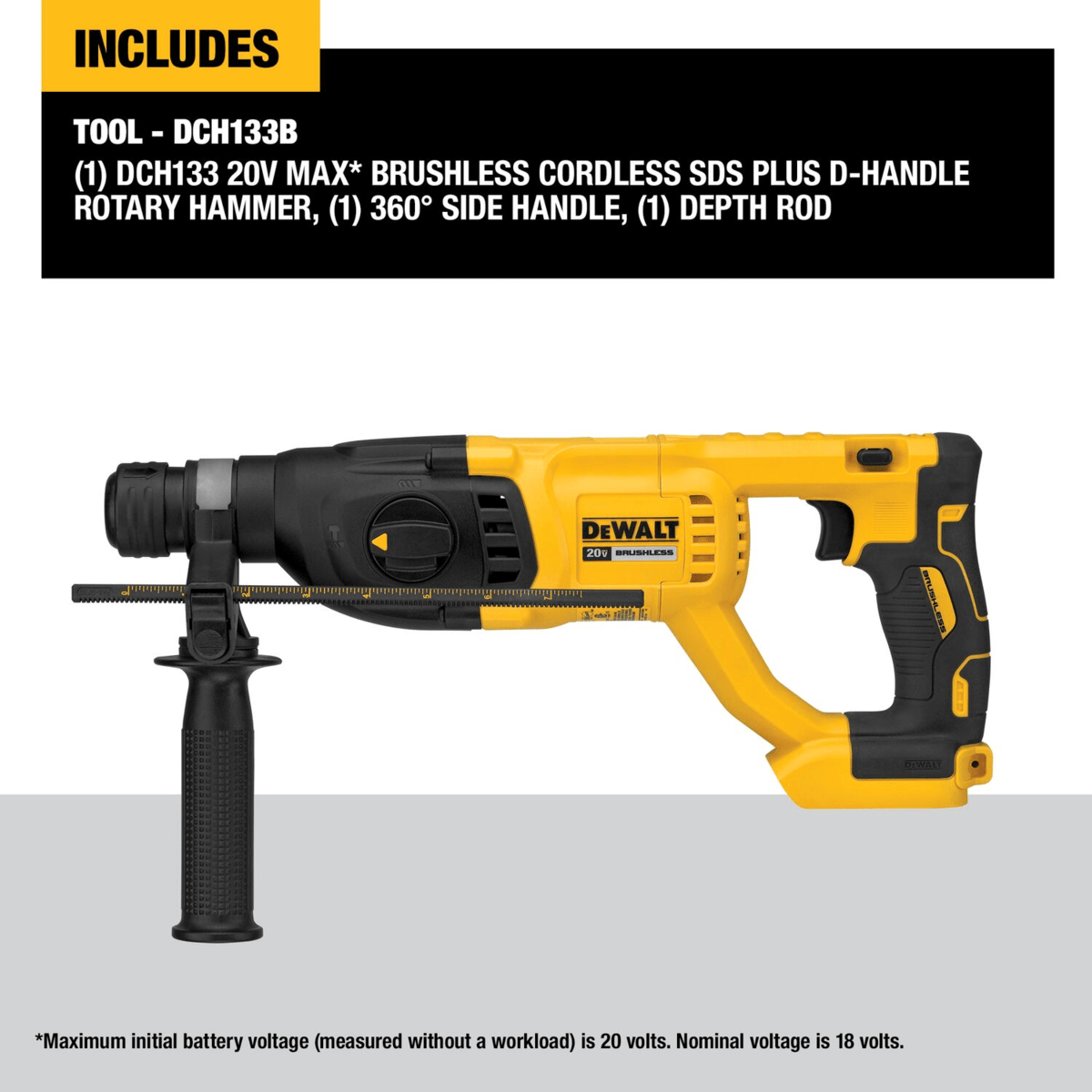DEWALT 20V MAX Brushless Cordless SDS PLUS D-Handle Rotary Hammer, 1", Tool Only