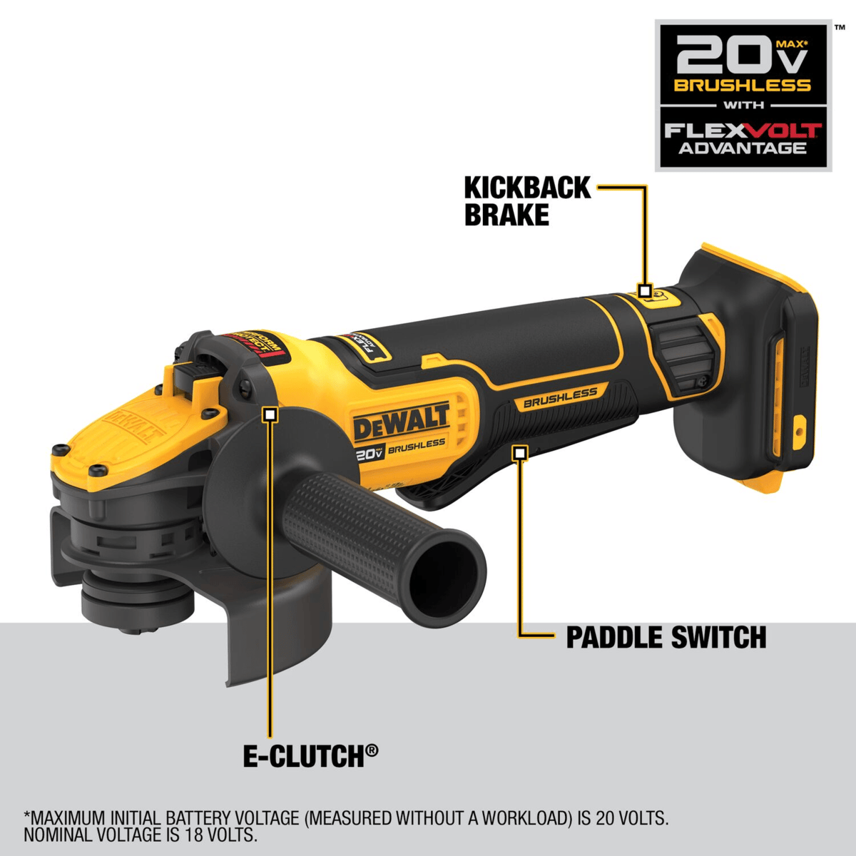 DEWALT 20V MAX Brushless Cordless Paddle Switch Angle Grinder, 4-1/2" to 5", Tool Only
