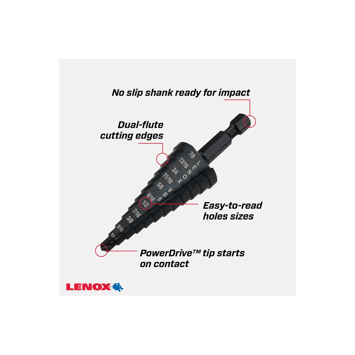 LENOX Vari-Bit VB8 Step Drill Bits, 3/16" to 7/8"