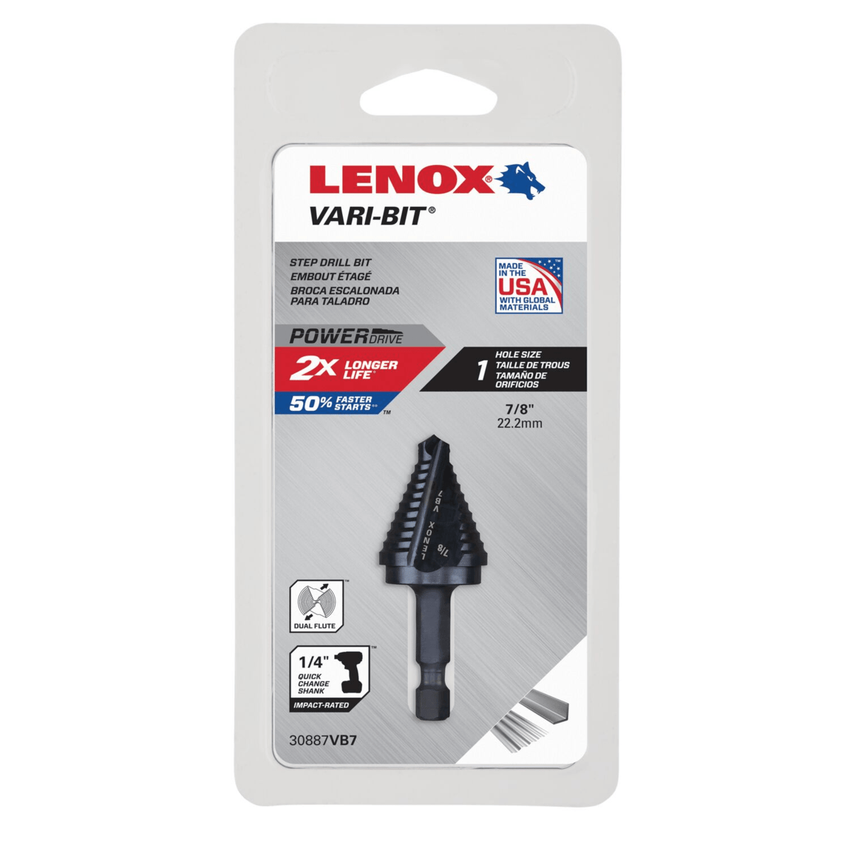 LENOX Vari-Bit VB7 Step Drill Bit, 7/8"
