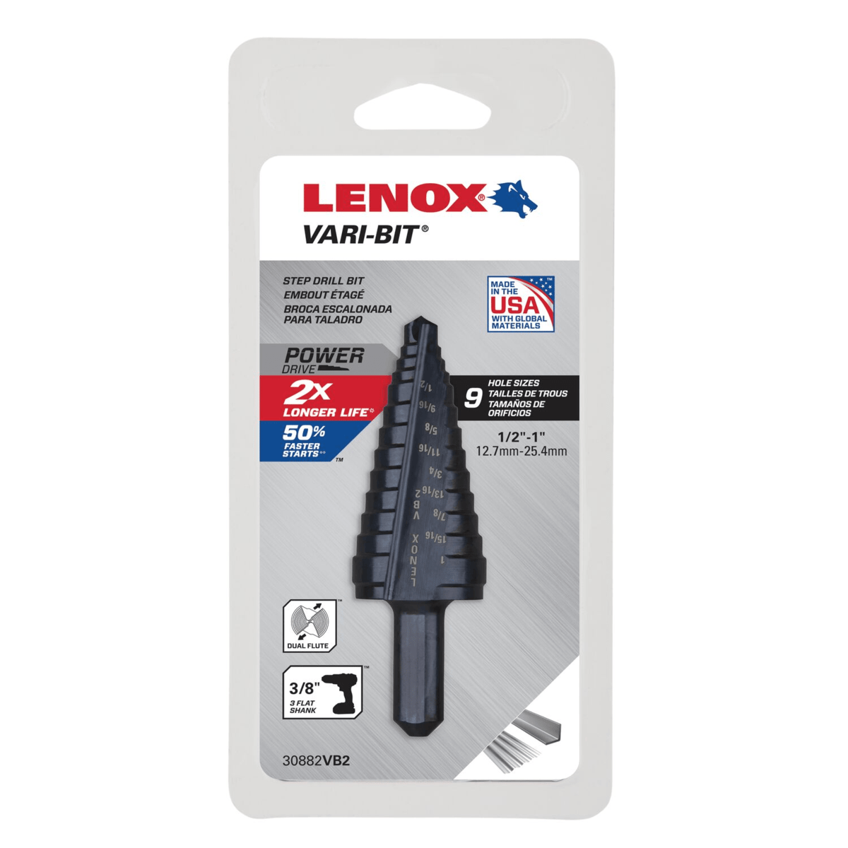 LENOX Vari-Bit VB2 Step Drill Bits, 1/2" to 1"