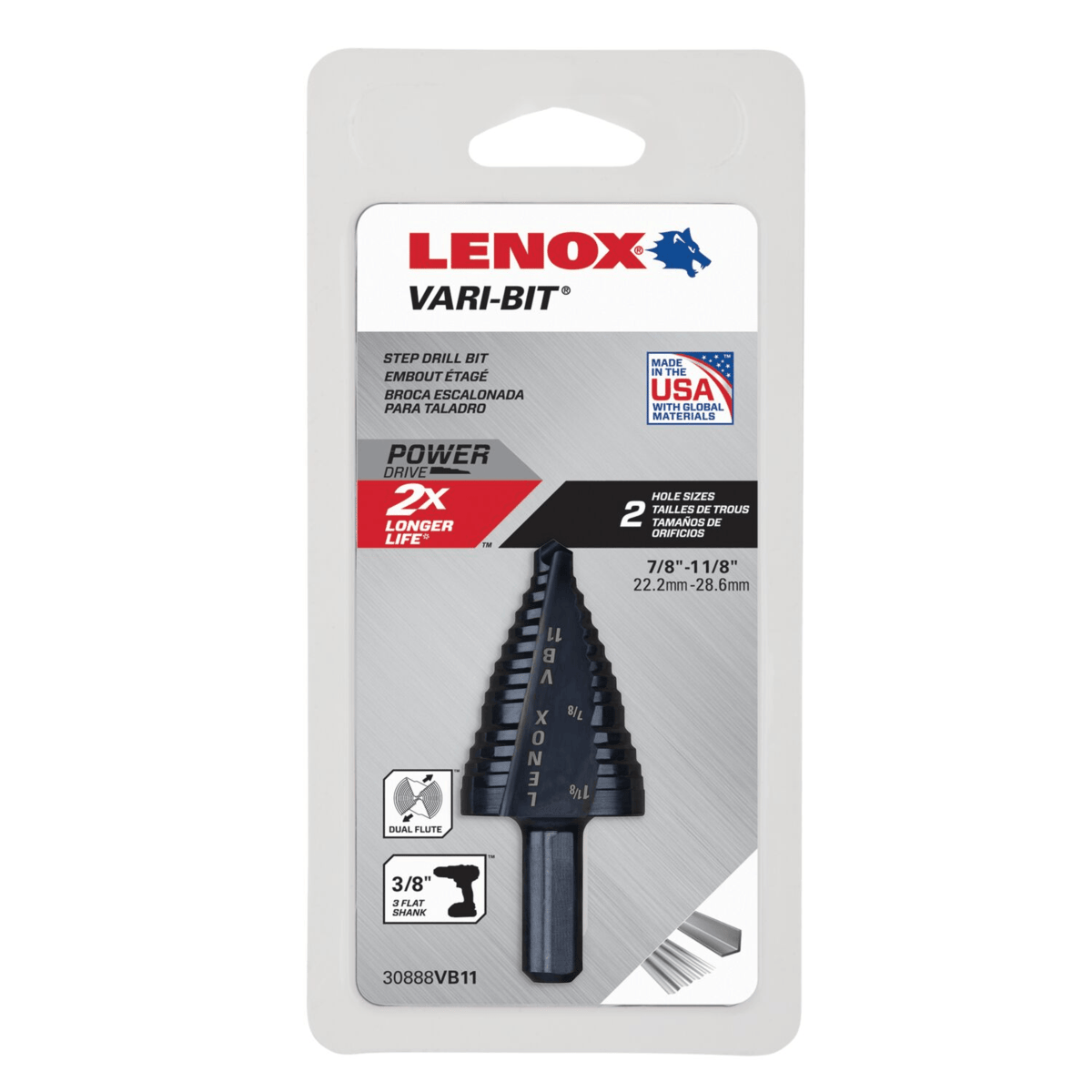 LENOX Vari-Bit VB11 Step Drill Bits, 7/8" to 1-1/8"