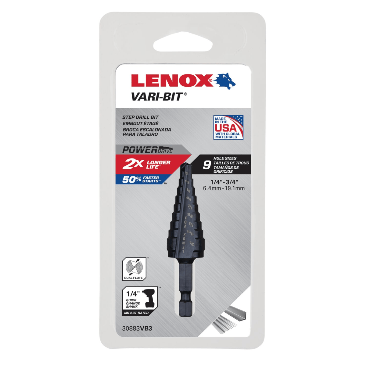 LENOX Vari-Bit VB3 Step Drill Bits, 1/4" to 3/4"