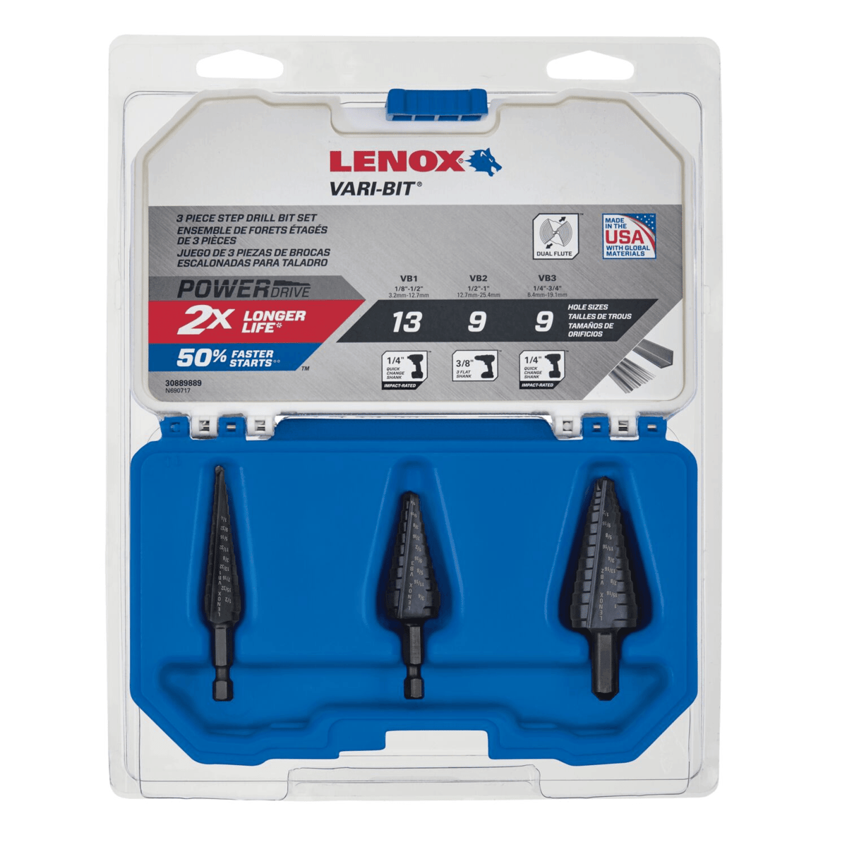 LENOX Vari-Bit 3-Piece Step Drill Bit Assortment, 1/8" to 1"