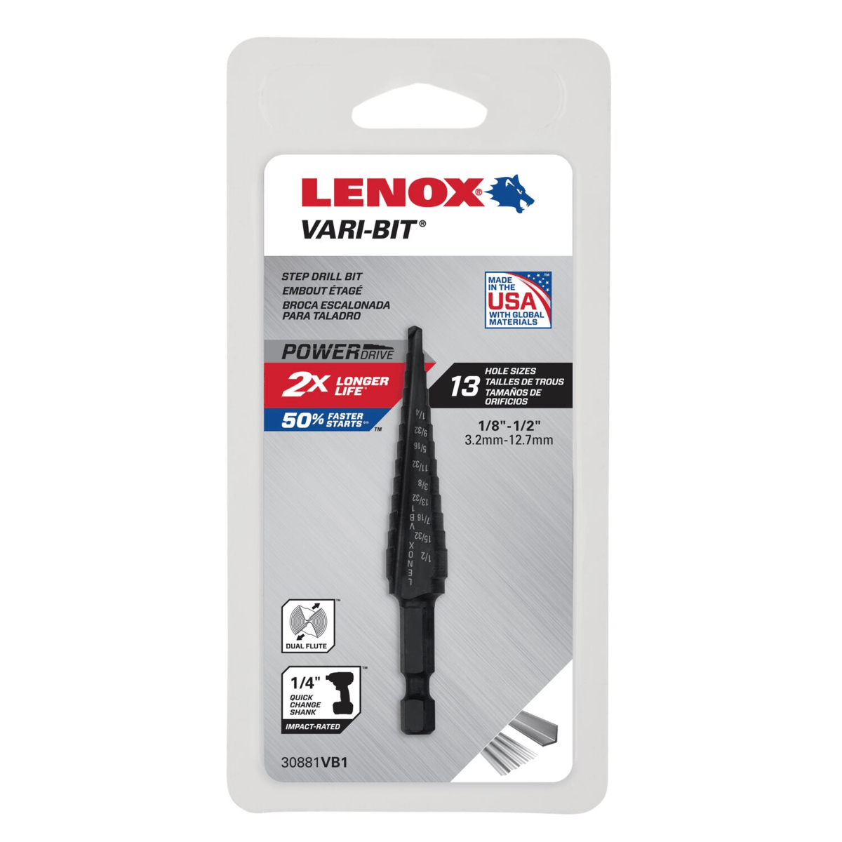 LENOX Vari-Bit VB1 Step Drill Bit, 1/8" to 1/2"