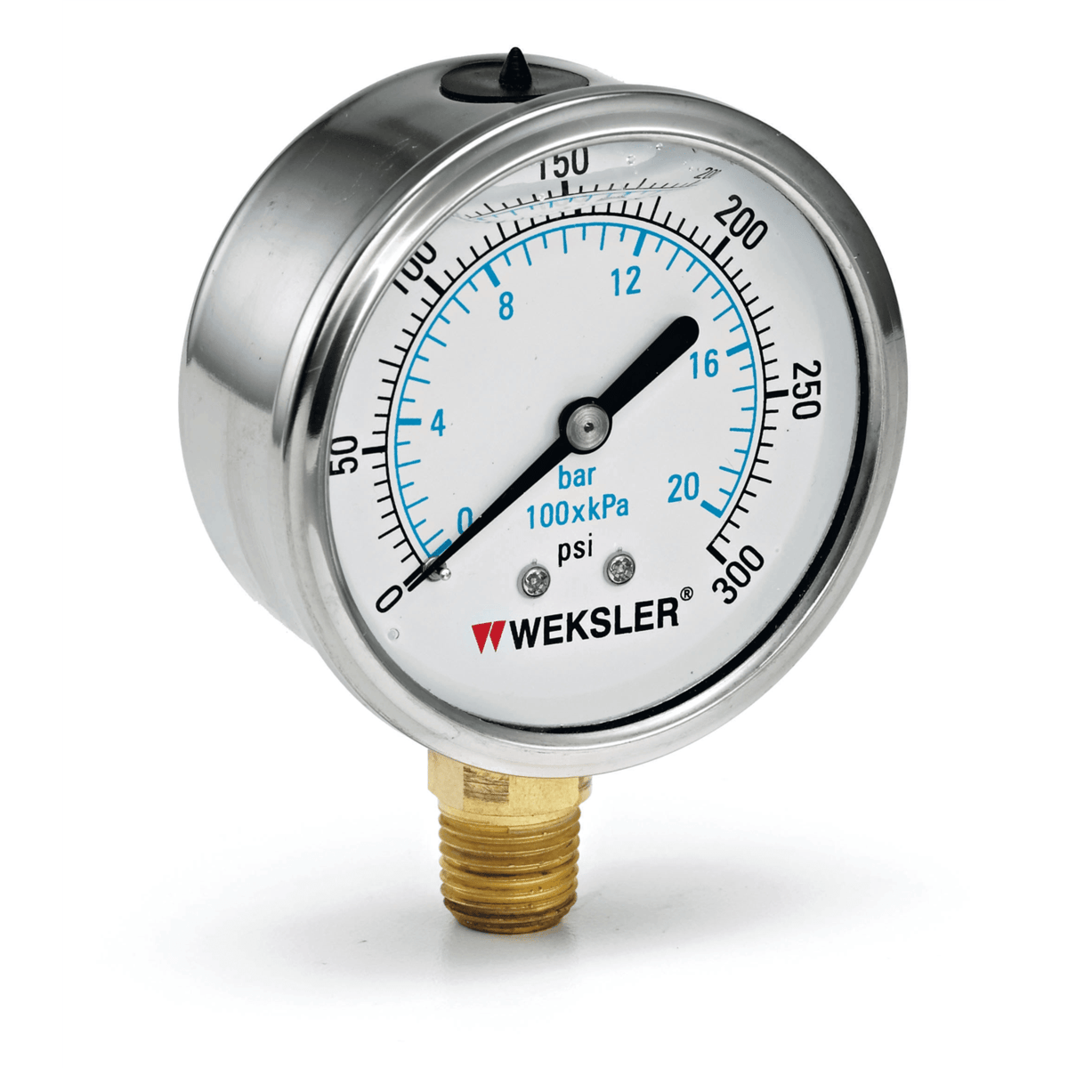 Weksler Liquid Filled Gauge, 60 psi, 2-1/2", SScase/Bronze tube/Brass socket, 1/4" NPT M BY12YPE4LW